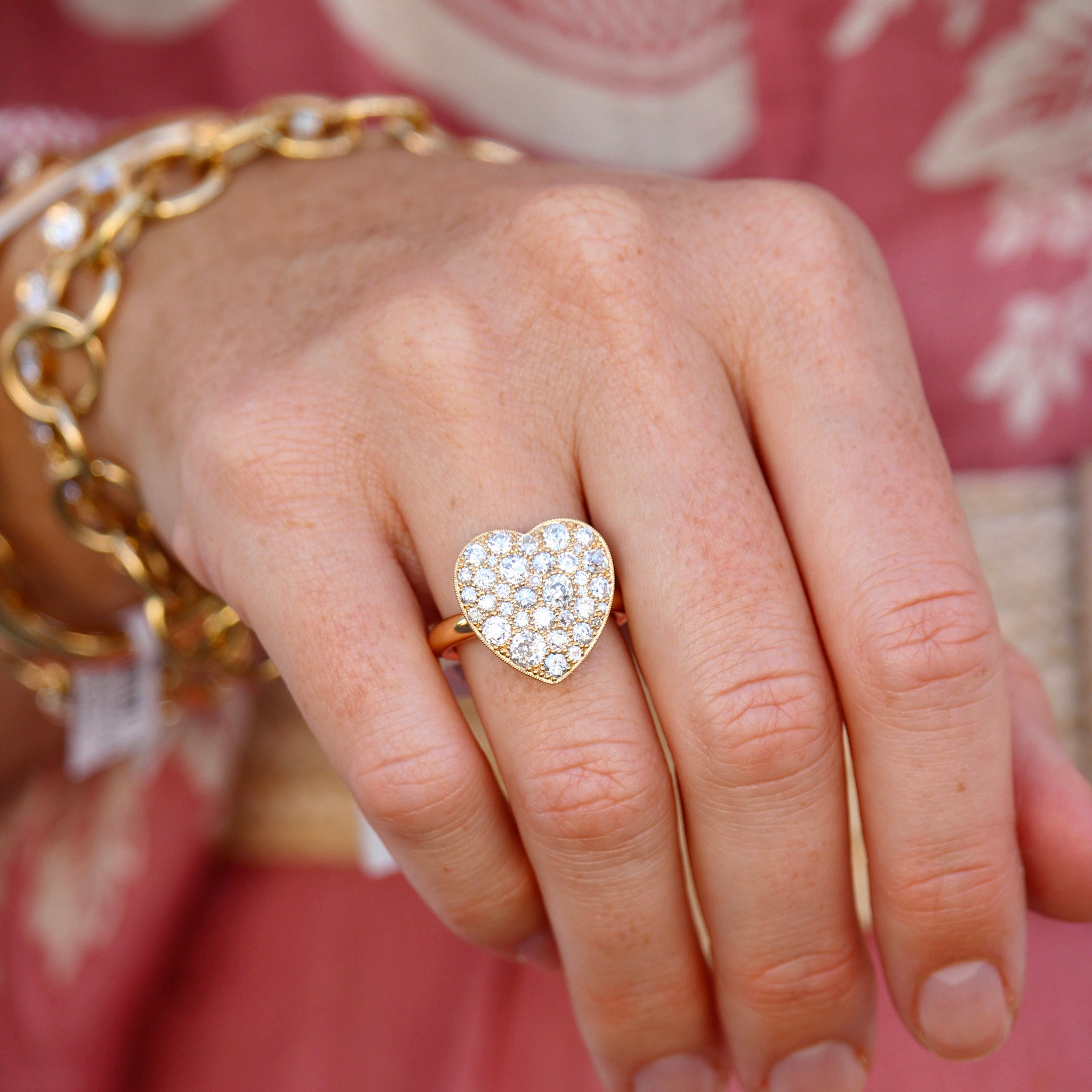 Single Stone Rose Cobblestone Heart Ring