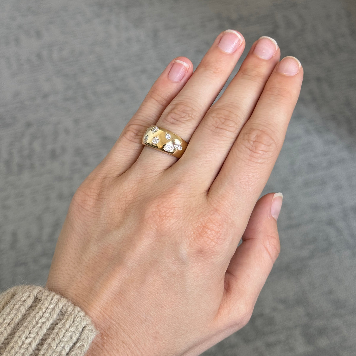 Round Diamond Mixed Shape Gypsy Set 14K Yellow Gold Ring