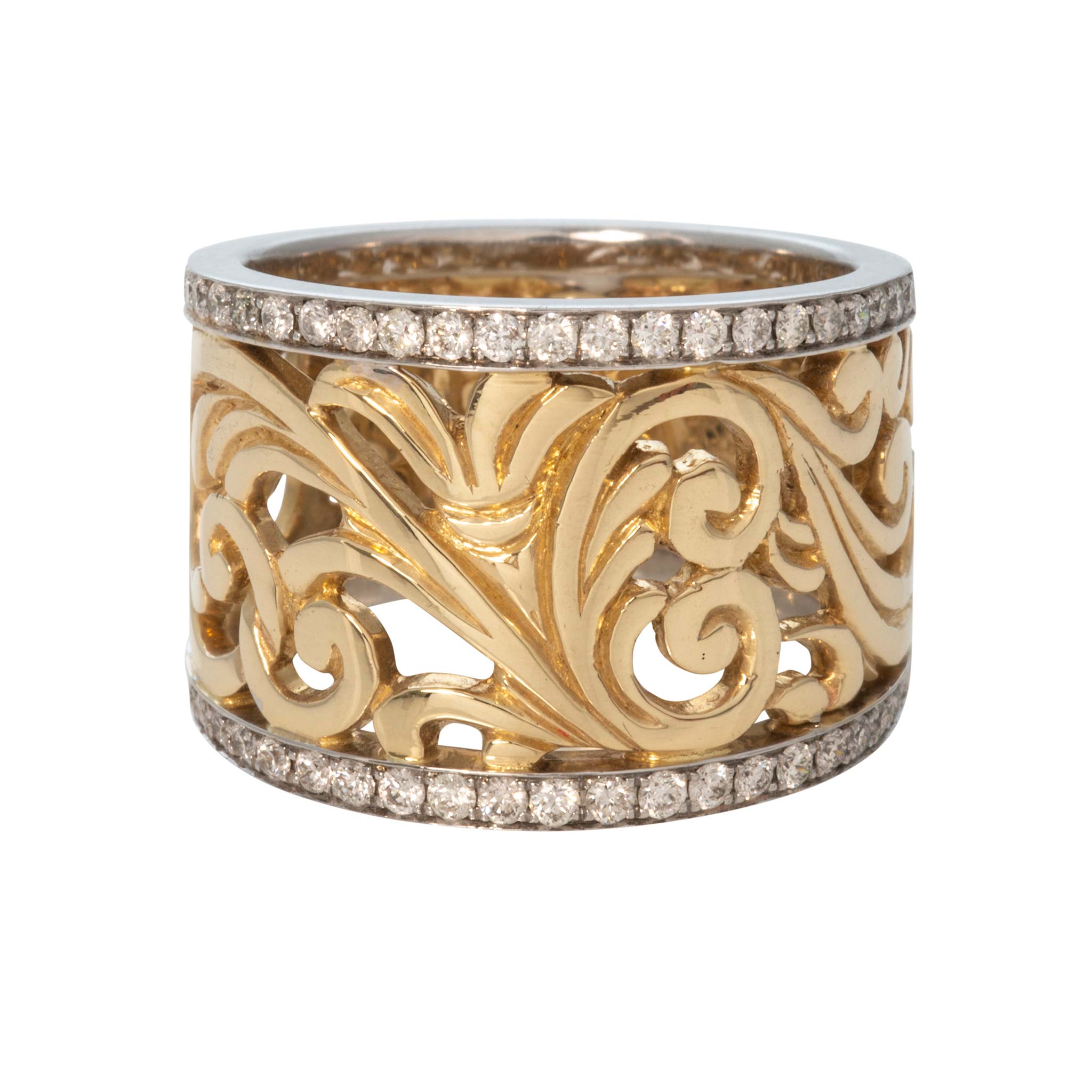 Diamond Trim 14K Gold Openwork Scroll Ring