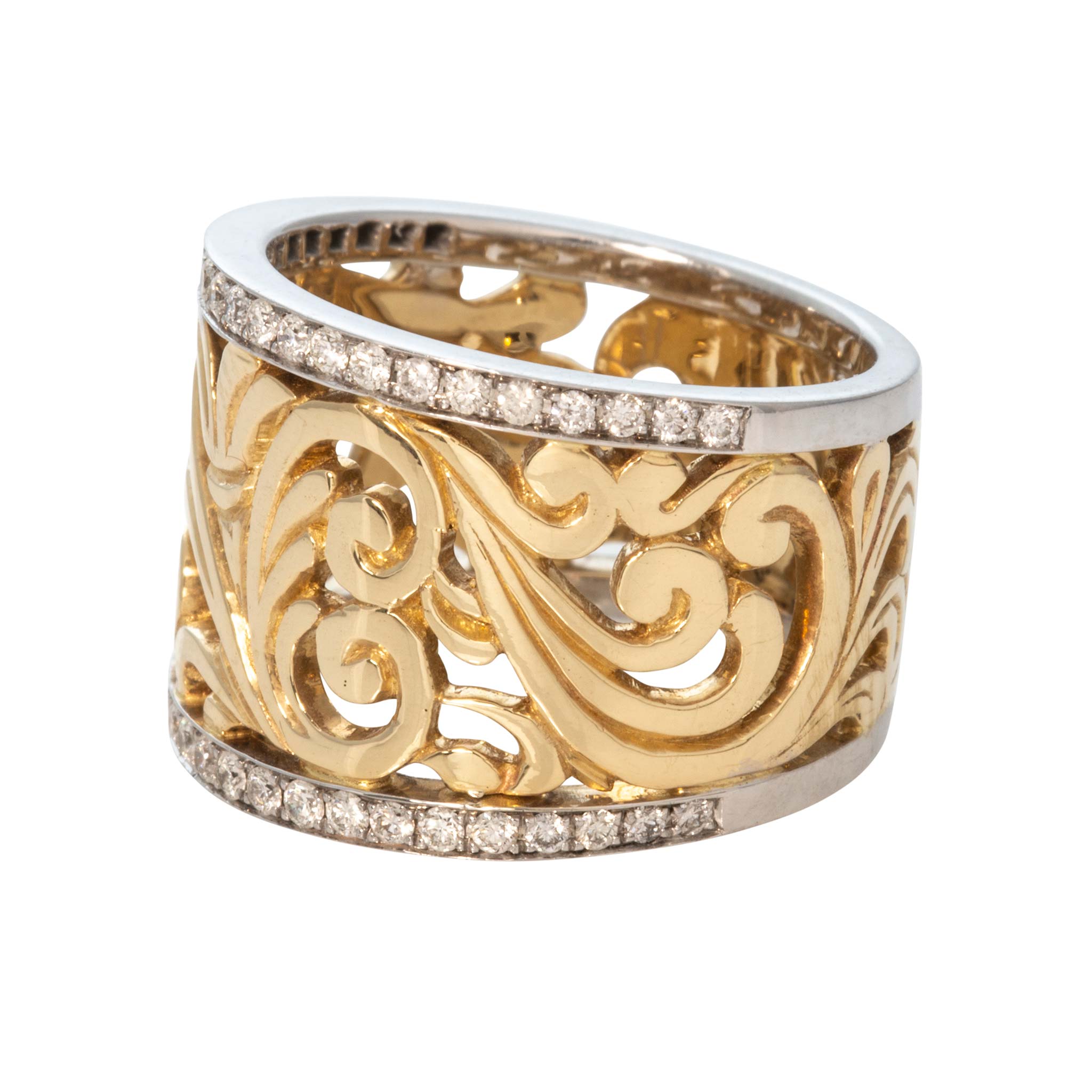 Diamond Trim 14K Gold Openwork Scroll Ring