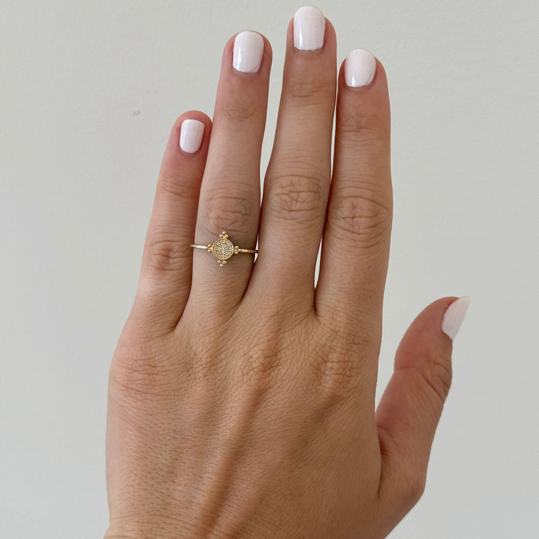 Diamond 14K Yellow Gold Granulation Ring