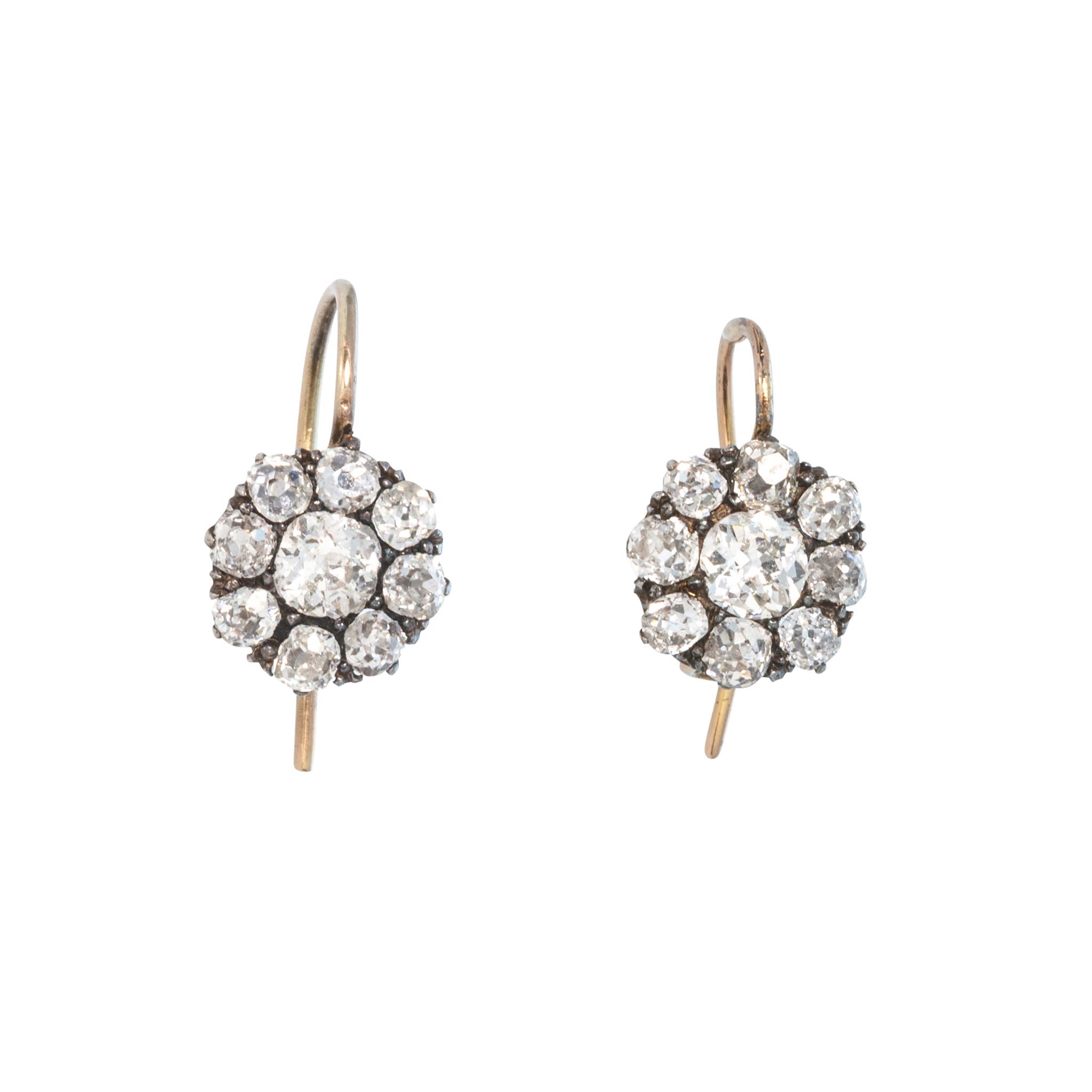 Victorian 1ctw Old Mine Cut Diamond Cluster Earrings