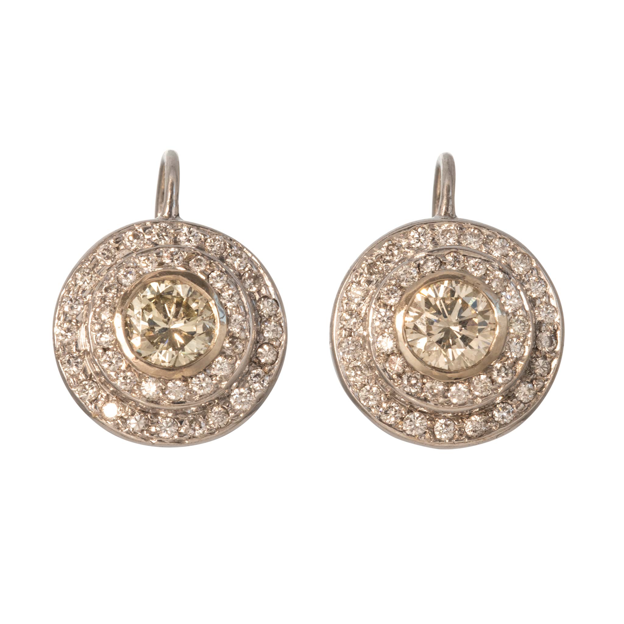 Estate 2.16ctw Diamond Double Halo 18K Gold Leverback Earrings