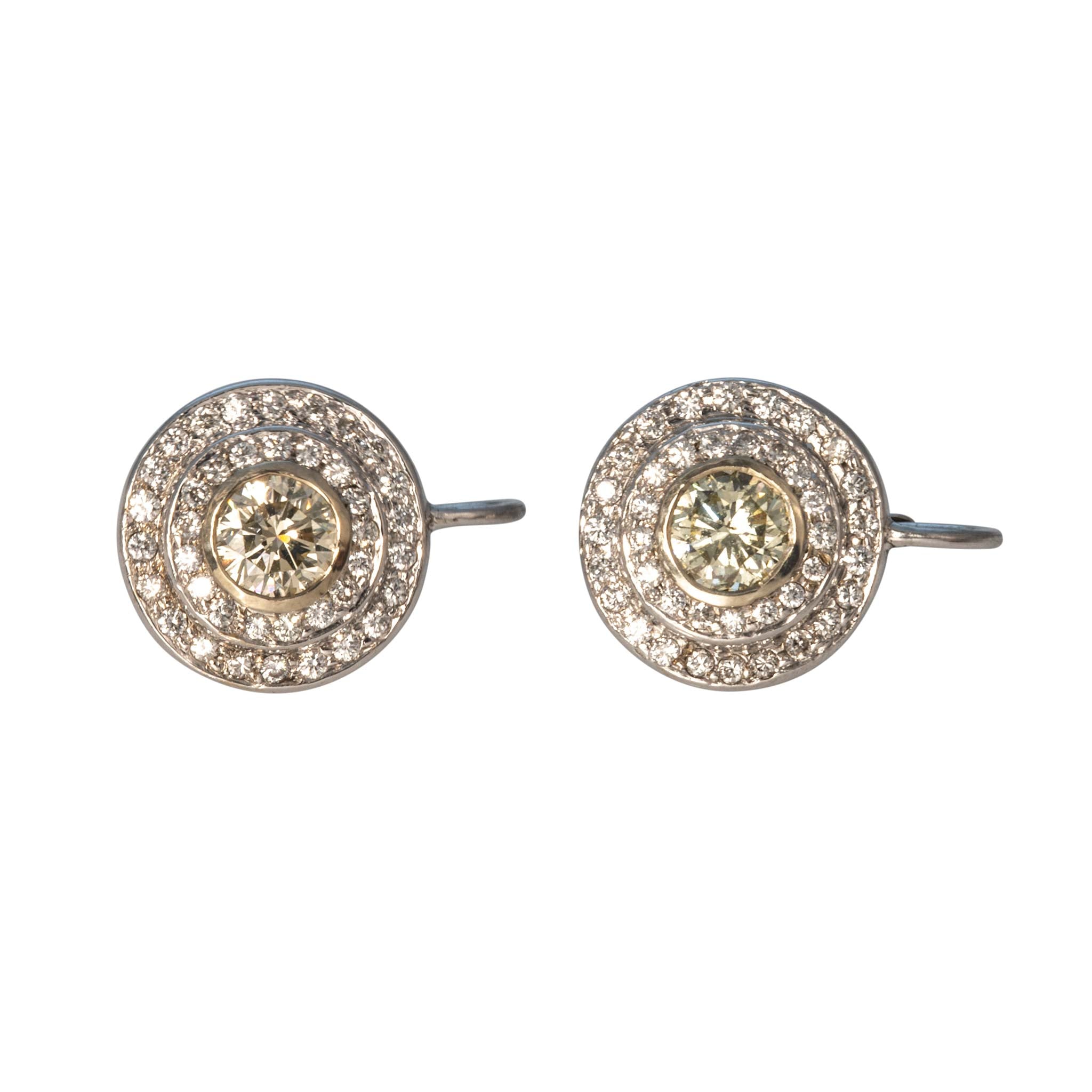 Estate 2.16ctw Diamond Double Halo 18K Gold Leverback Earrings