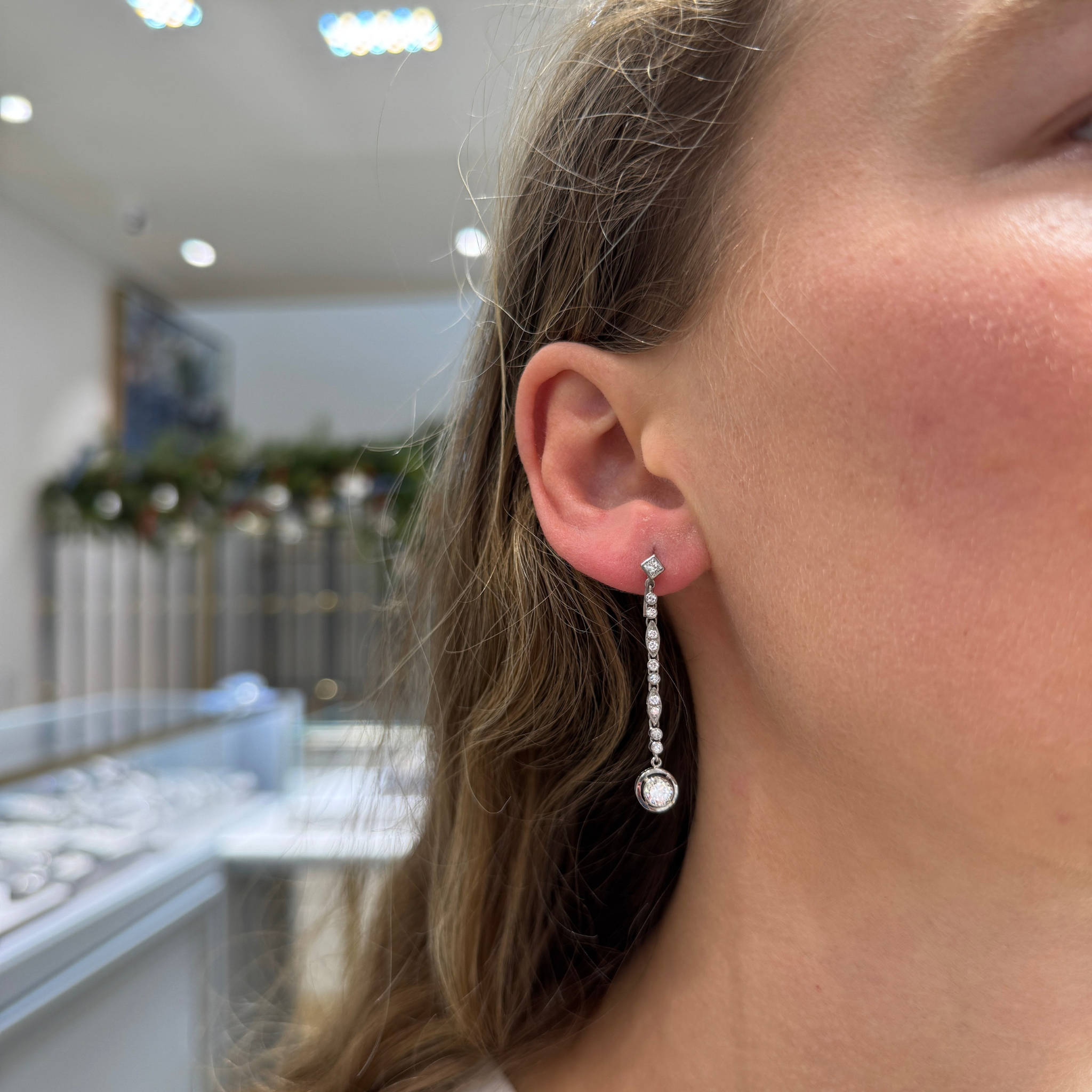 Edwardian Style 1ctw Diamond Platinum 18K Gold Drop Earrings