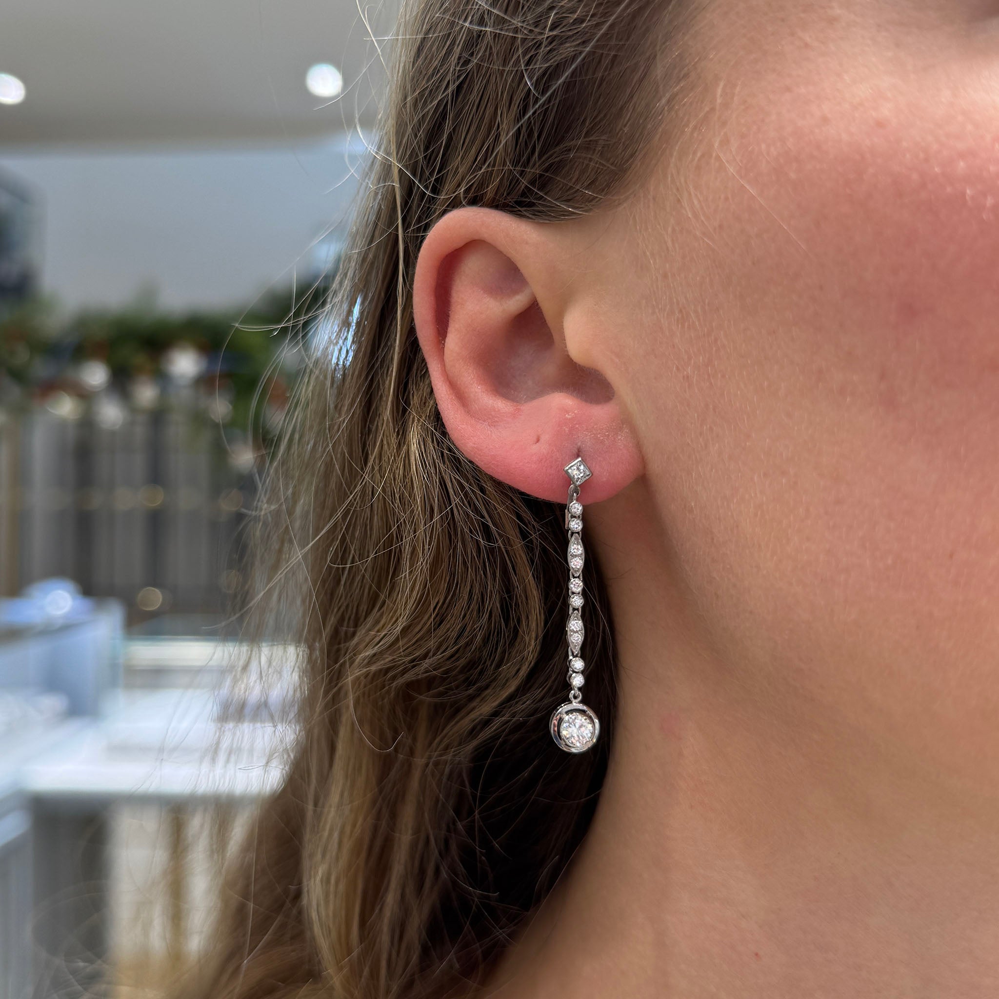 Edwardian Style 1ctw Diamond Platinum 18K Gold Drop Earrings