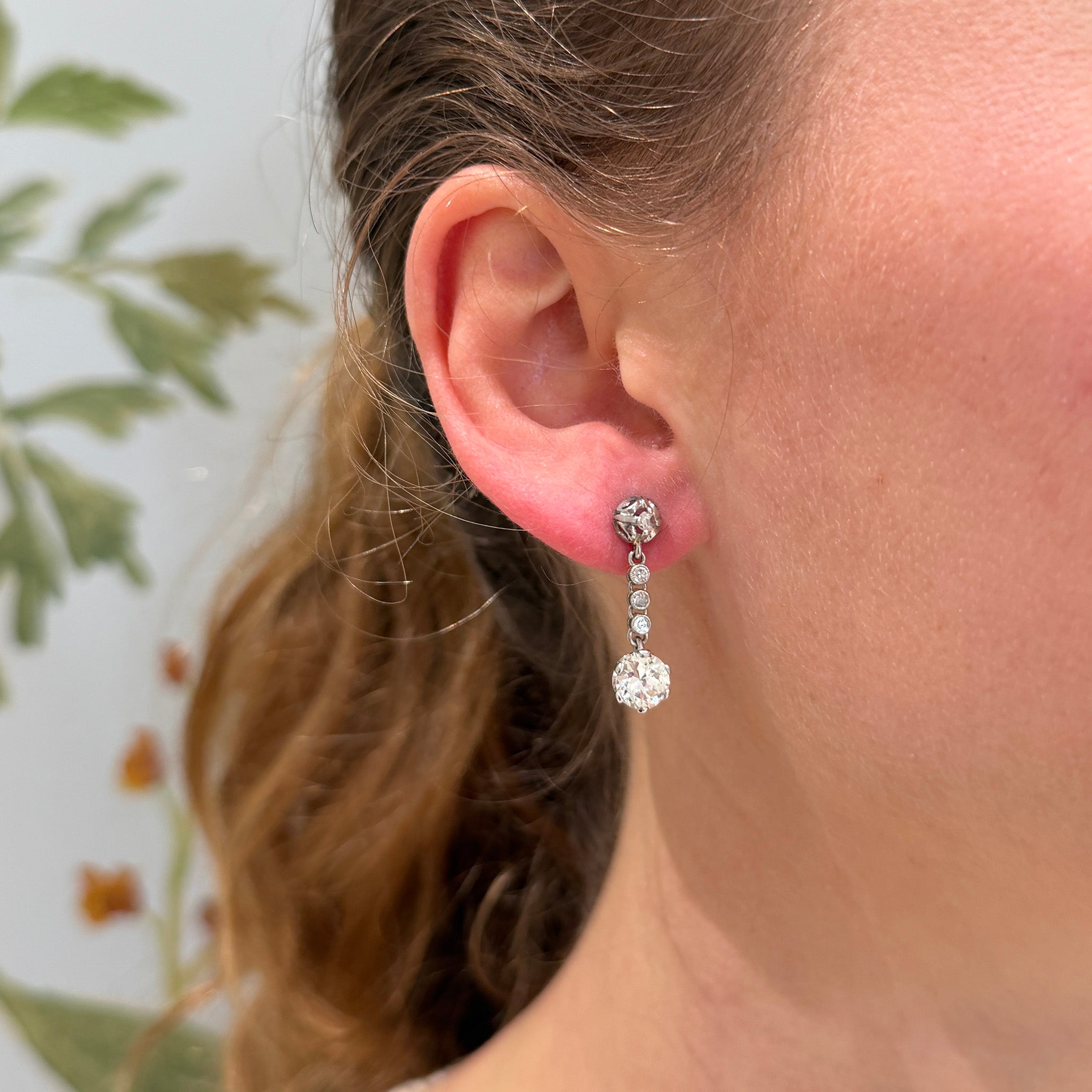 Art Deco Style 2.16ctw Diamond Platinum Drop Earrings