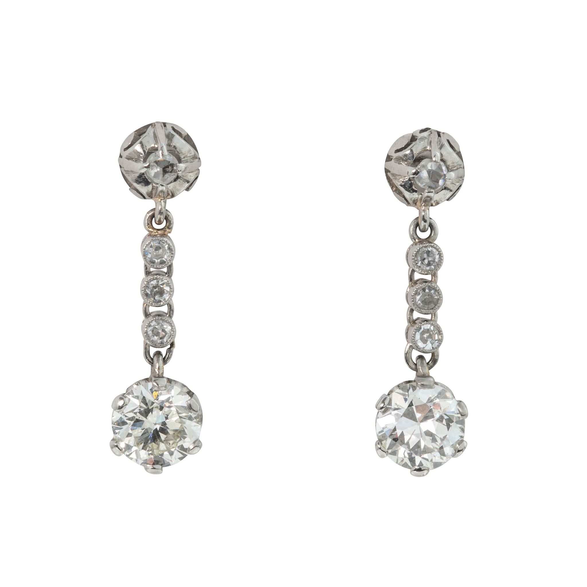 Art Deco Style 2.16ctw Diamond Platinum Drop Earrings