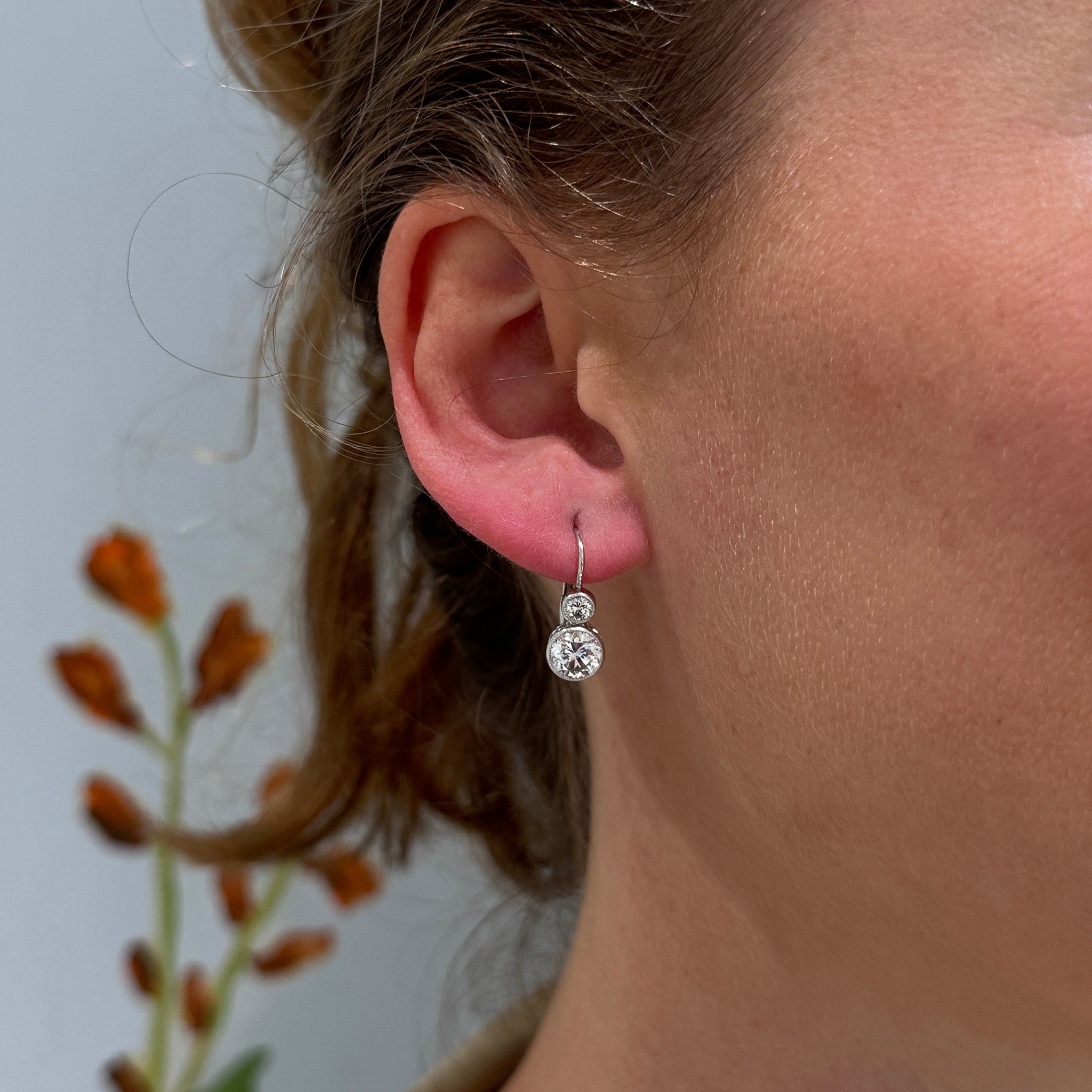 Edwardian-Style 2ctw Diamond Two-Stone Leverback Earrings