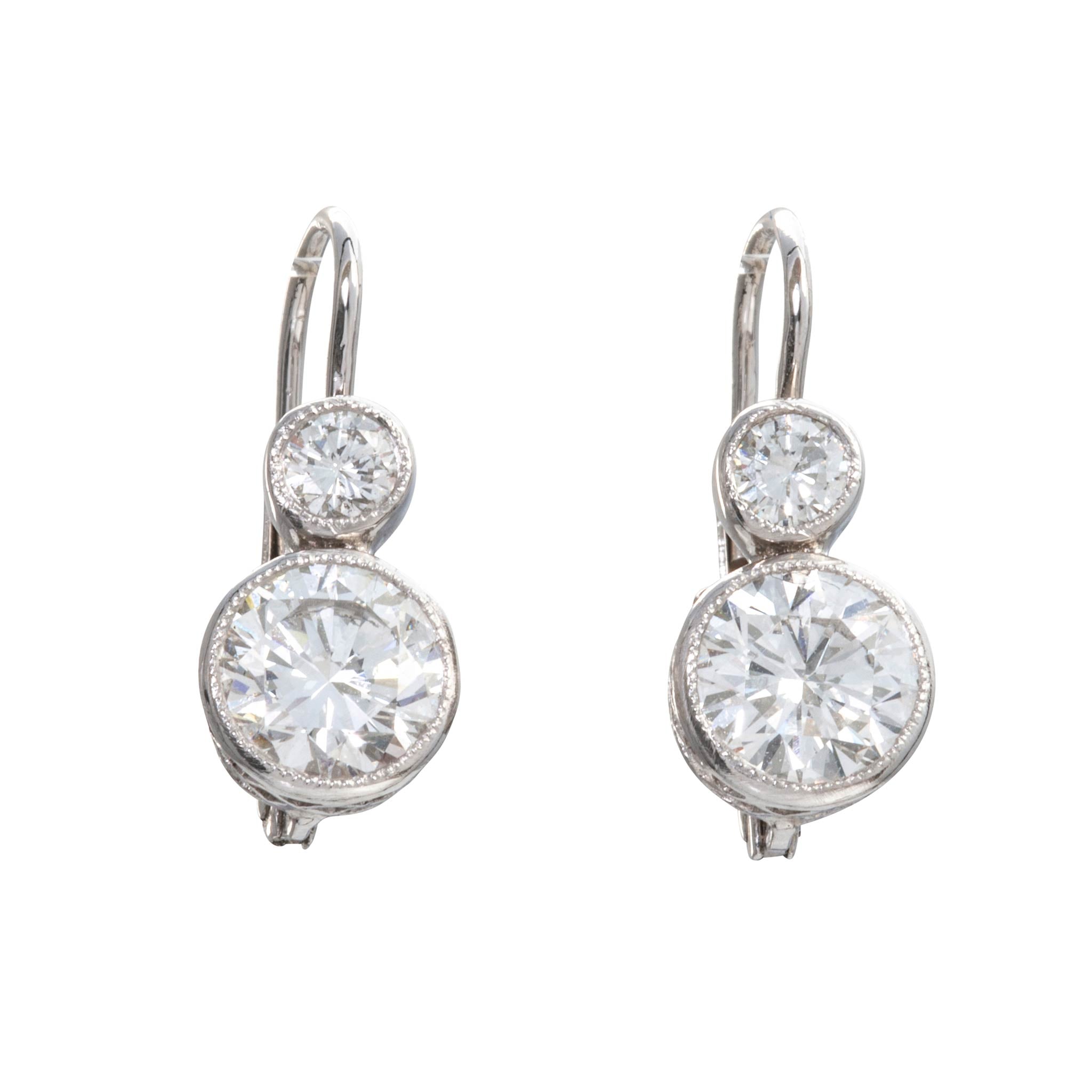 Edwardian-Style 2ctw Diamond Two-Stone Leverback Earrings