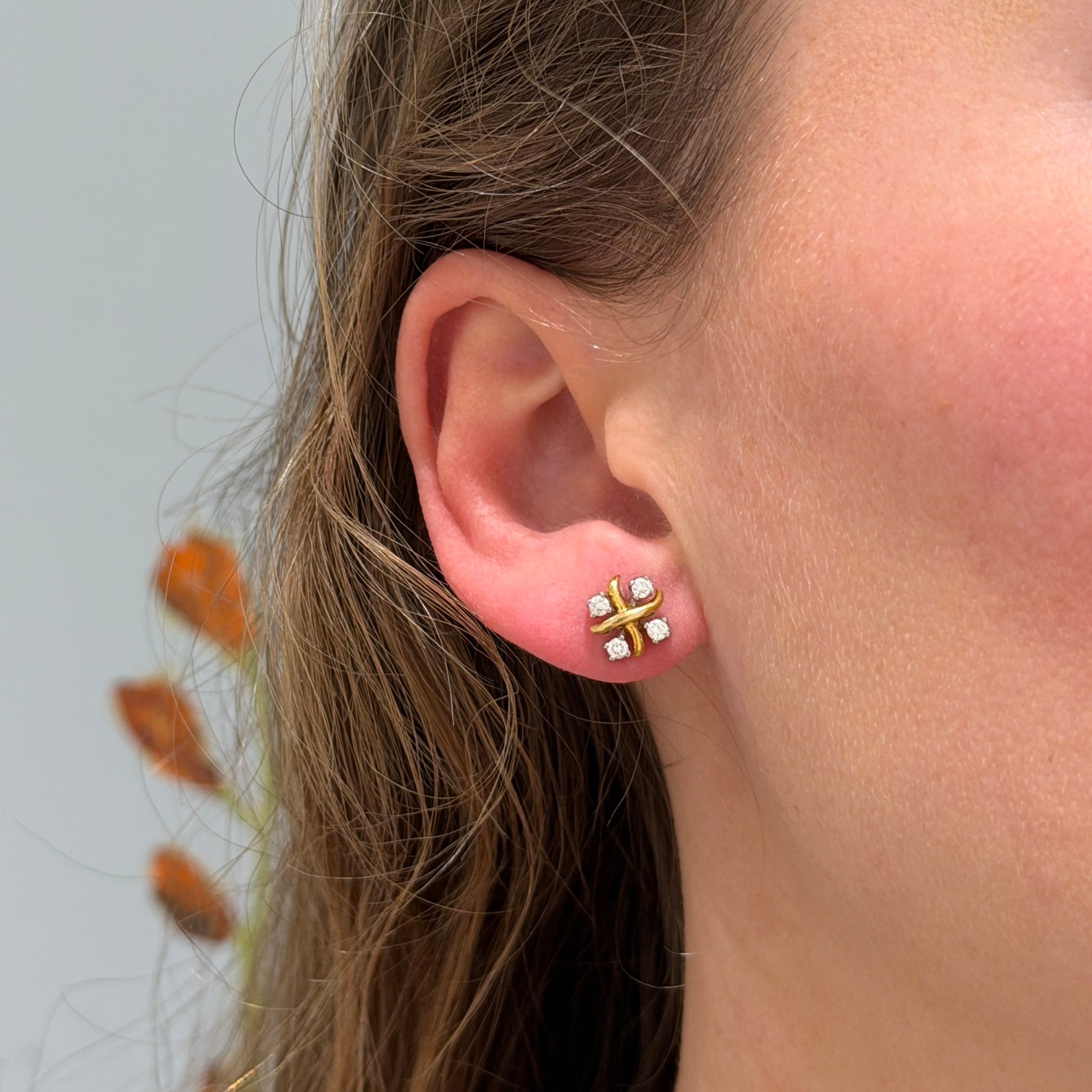 Estate Tiffany & Co Schlumberger Diamond Cross-Stitch Earrings