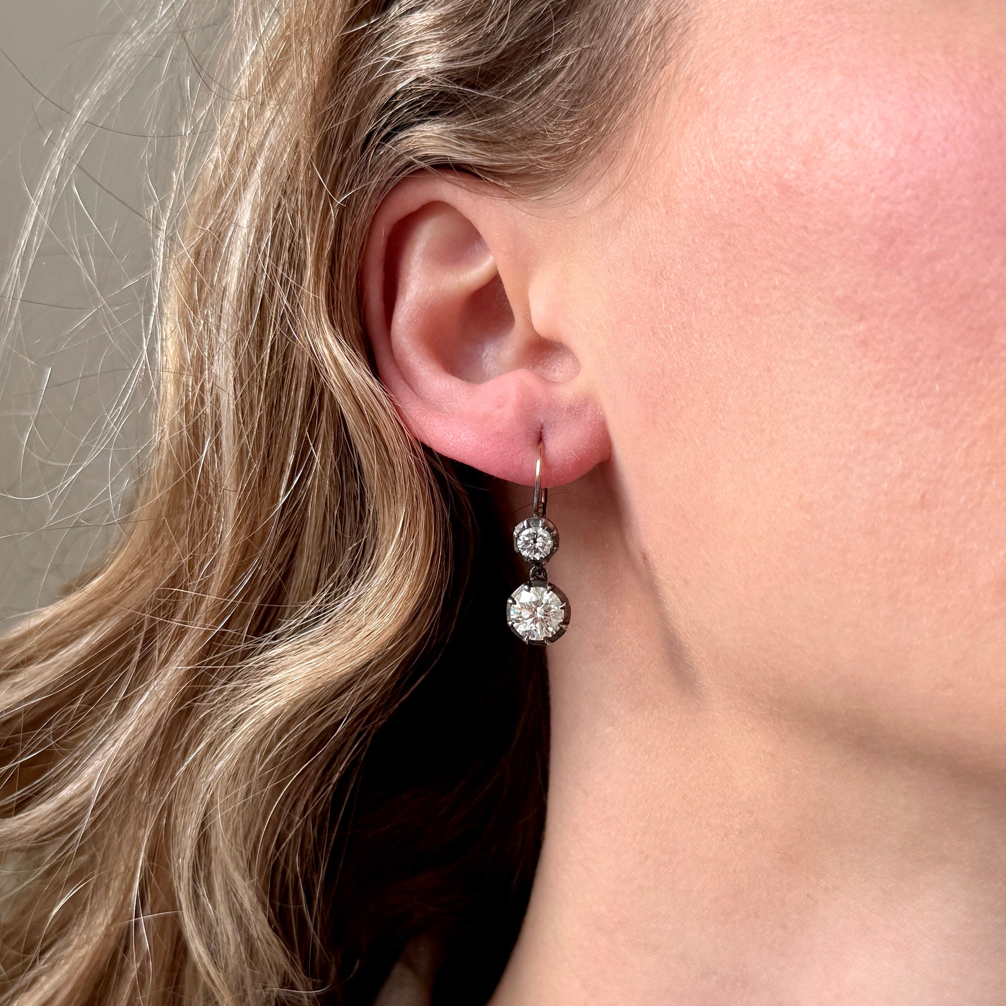 Victorian Style 3.52ctw Diamond Double Drop Earrings