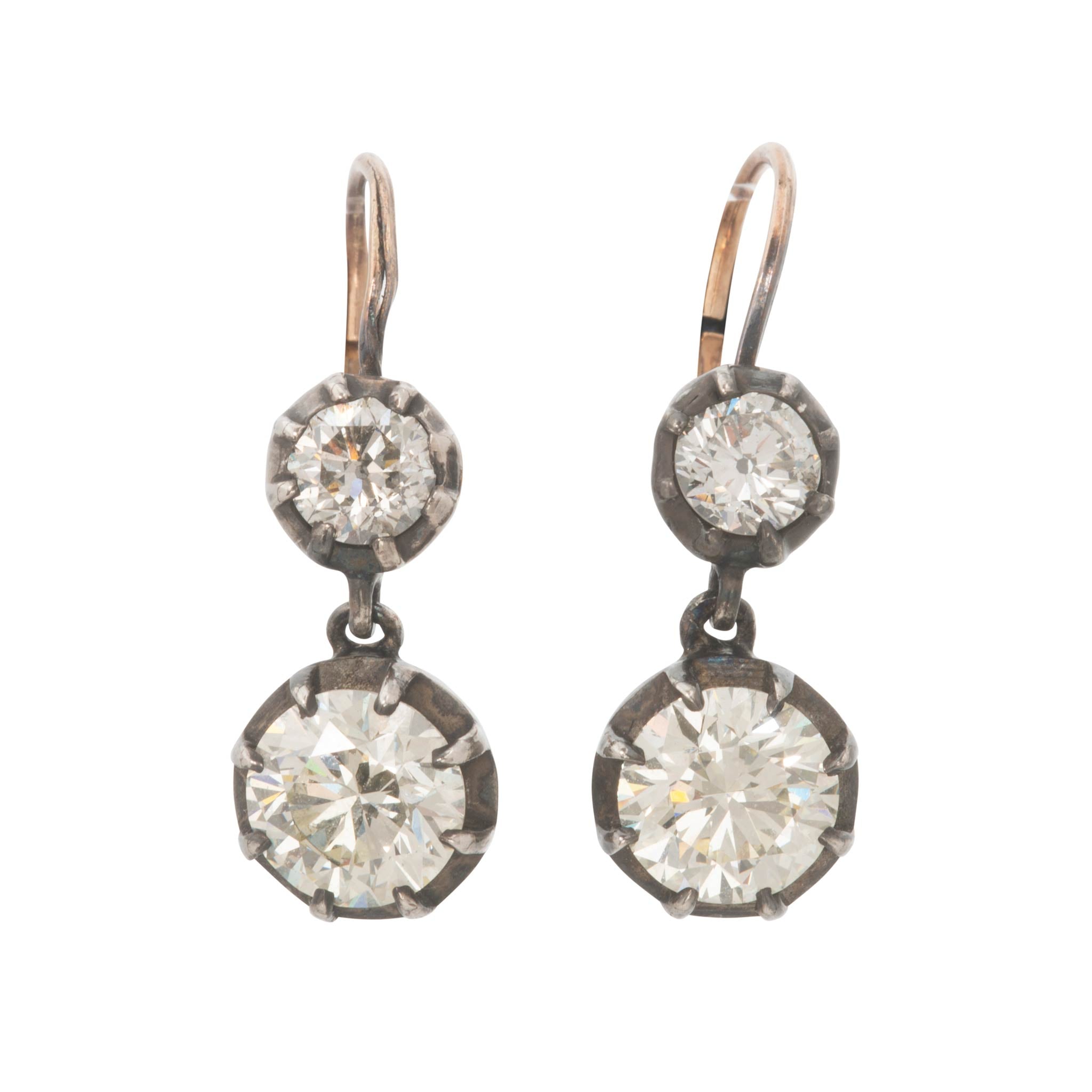 Victorian Style 3.52ctw Diamond Double Drop Earrings