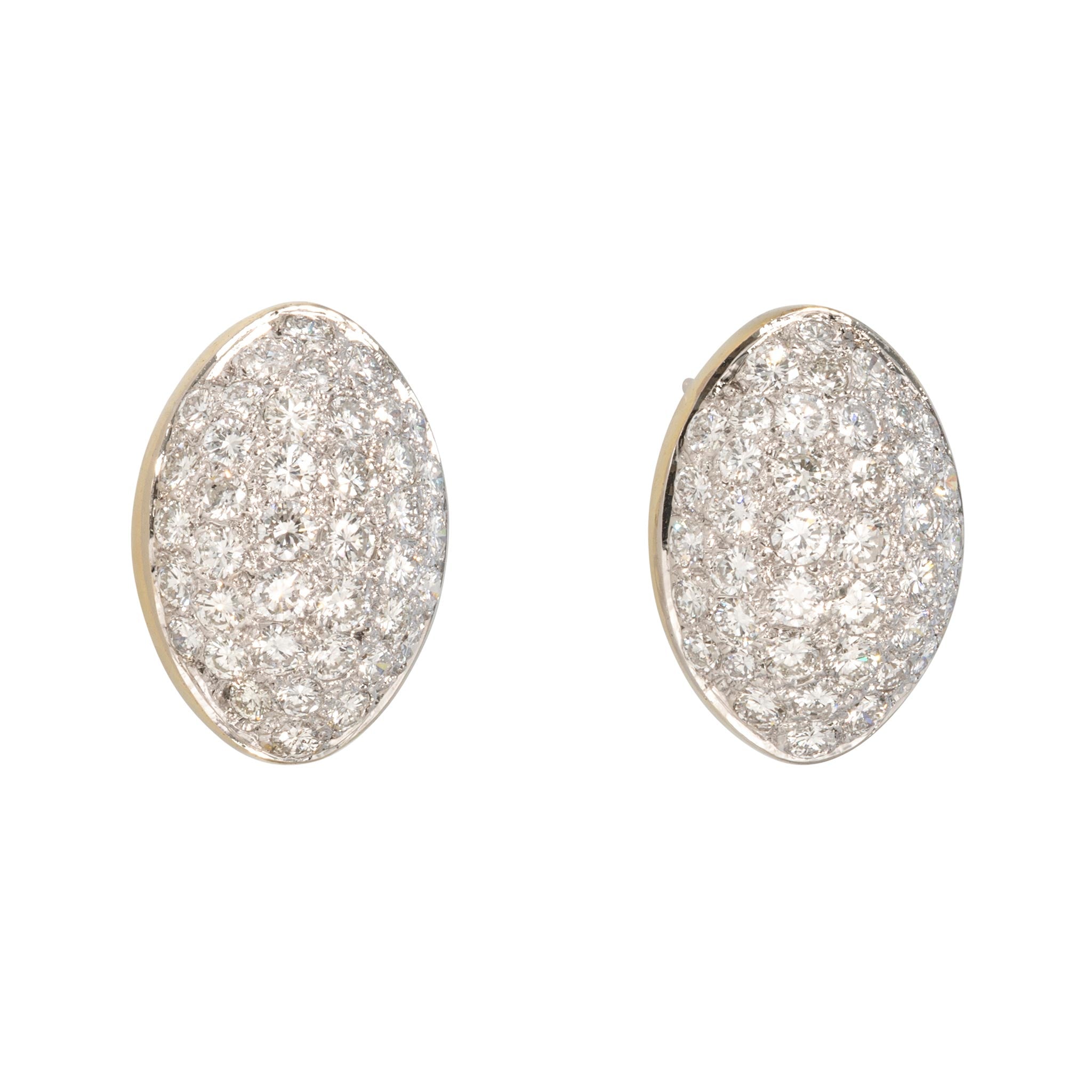 Estate 3.5ctw Diamond Cluster 18K Gold Oval Earrings