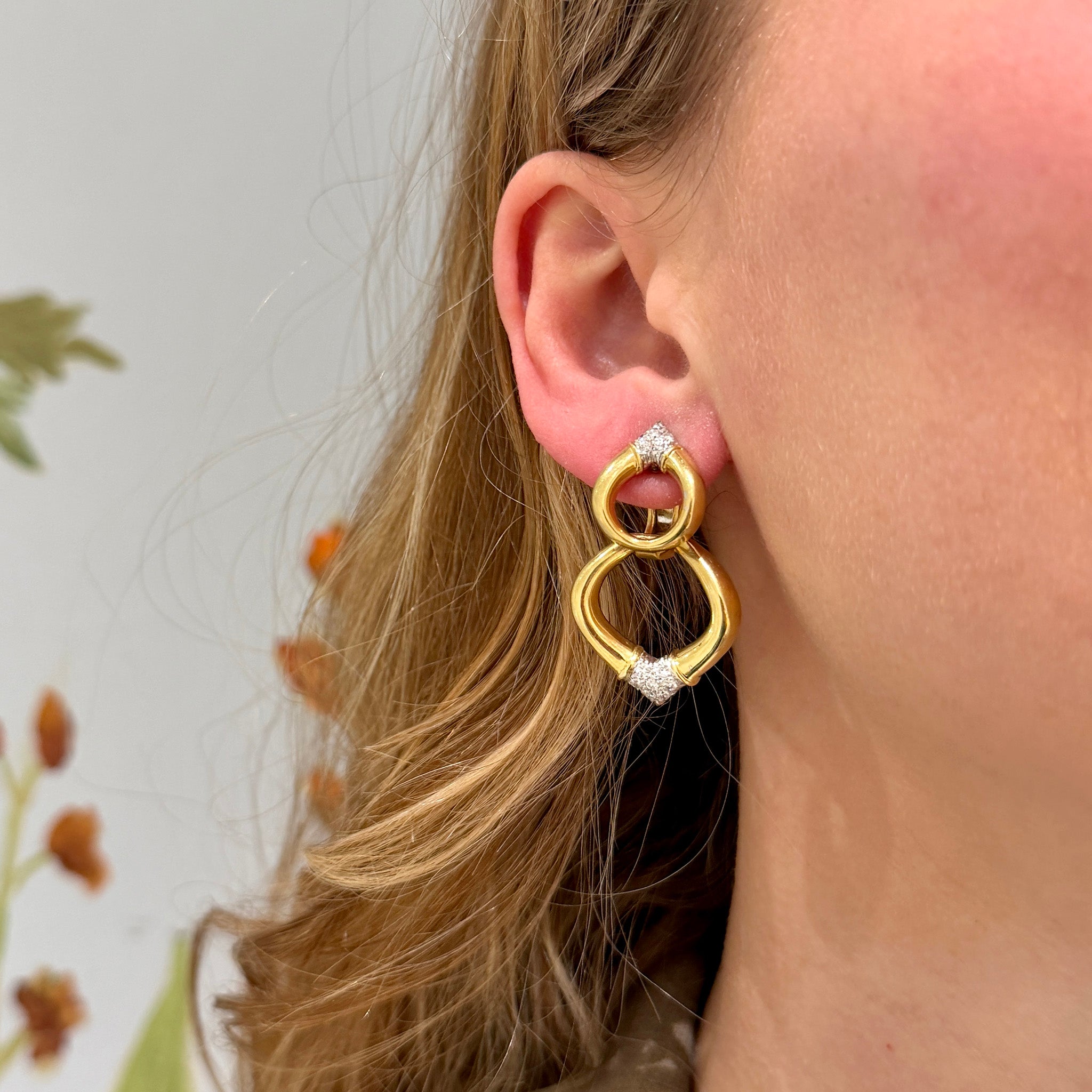 Vintage Diamond Pavé 18K Gold Removable Drop Earrings