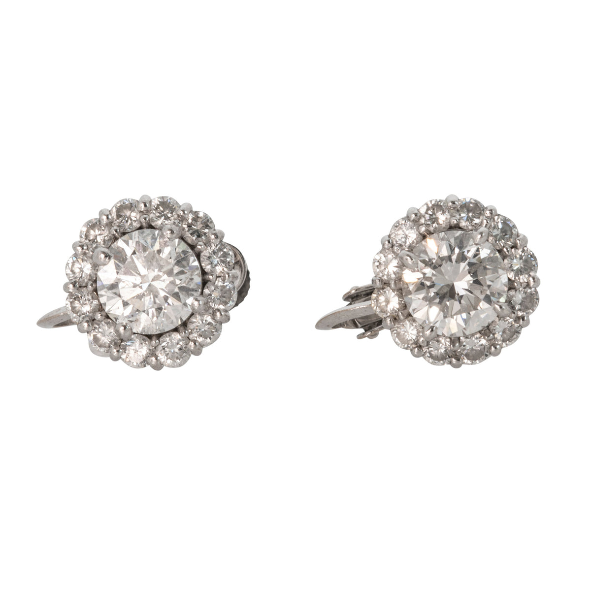 Estate Diamond Halo Platinum 18K Gold Screwback Earrings