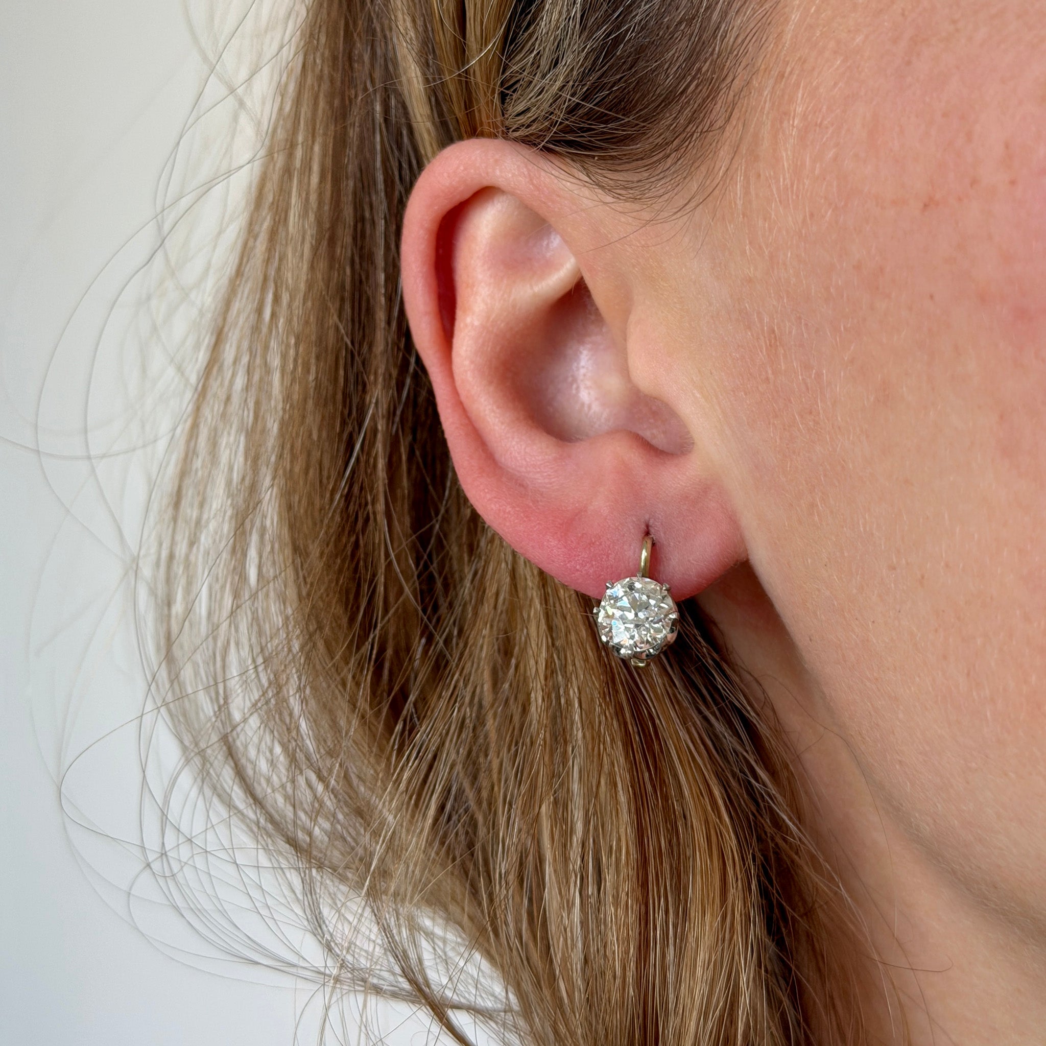 Estate 3.3ctw Old European Cut Diamond Drop Earrings