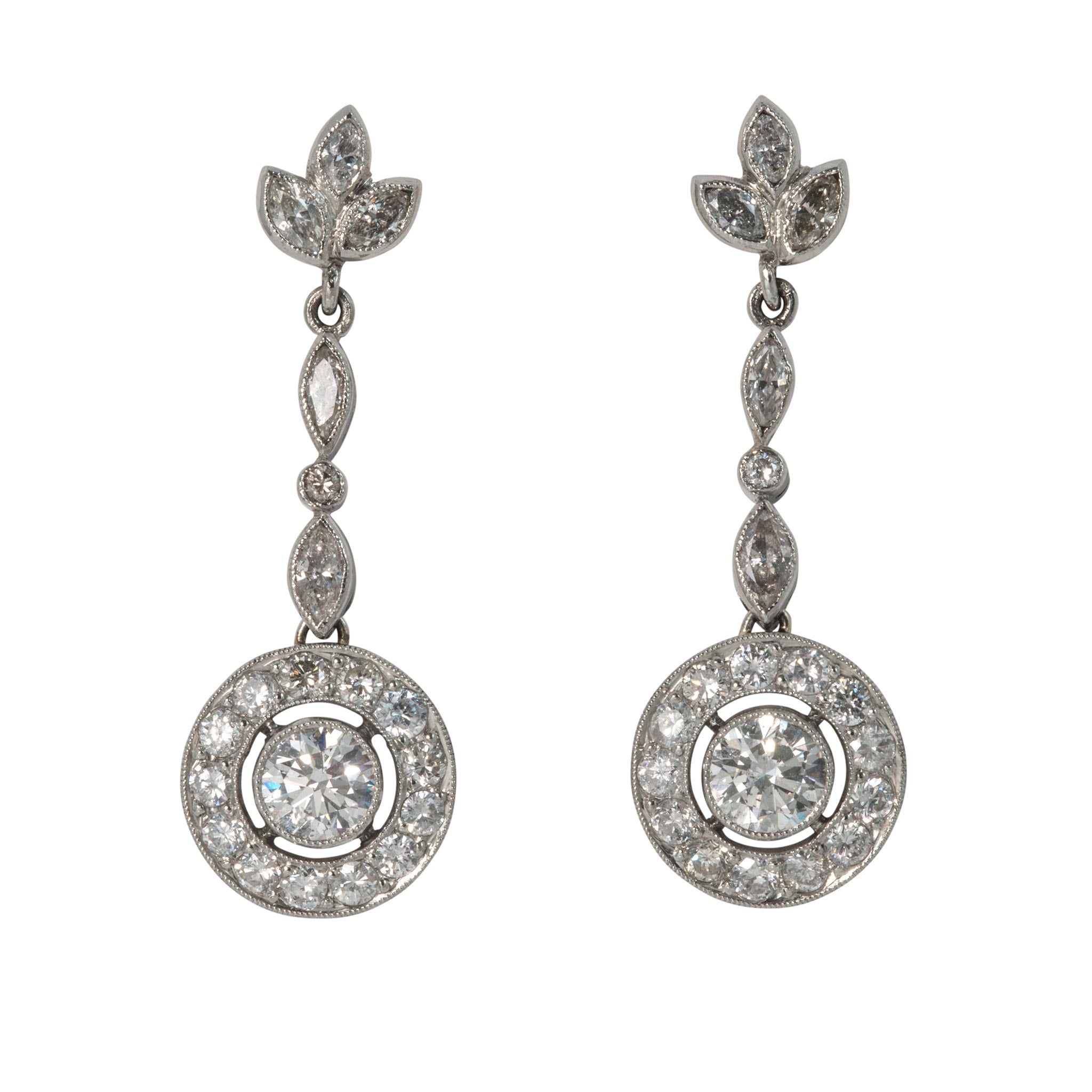 Edwardian Style 3ctw Diamond Platinum Drop Earrings
