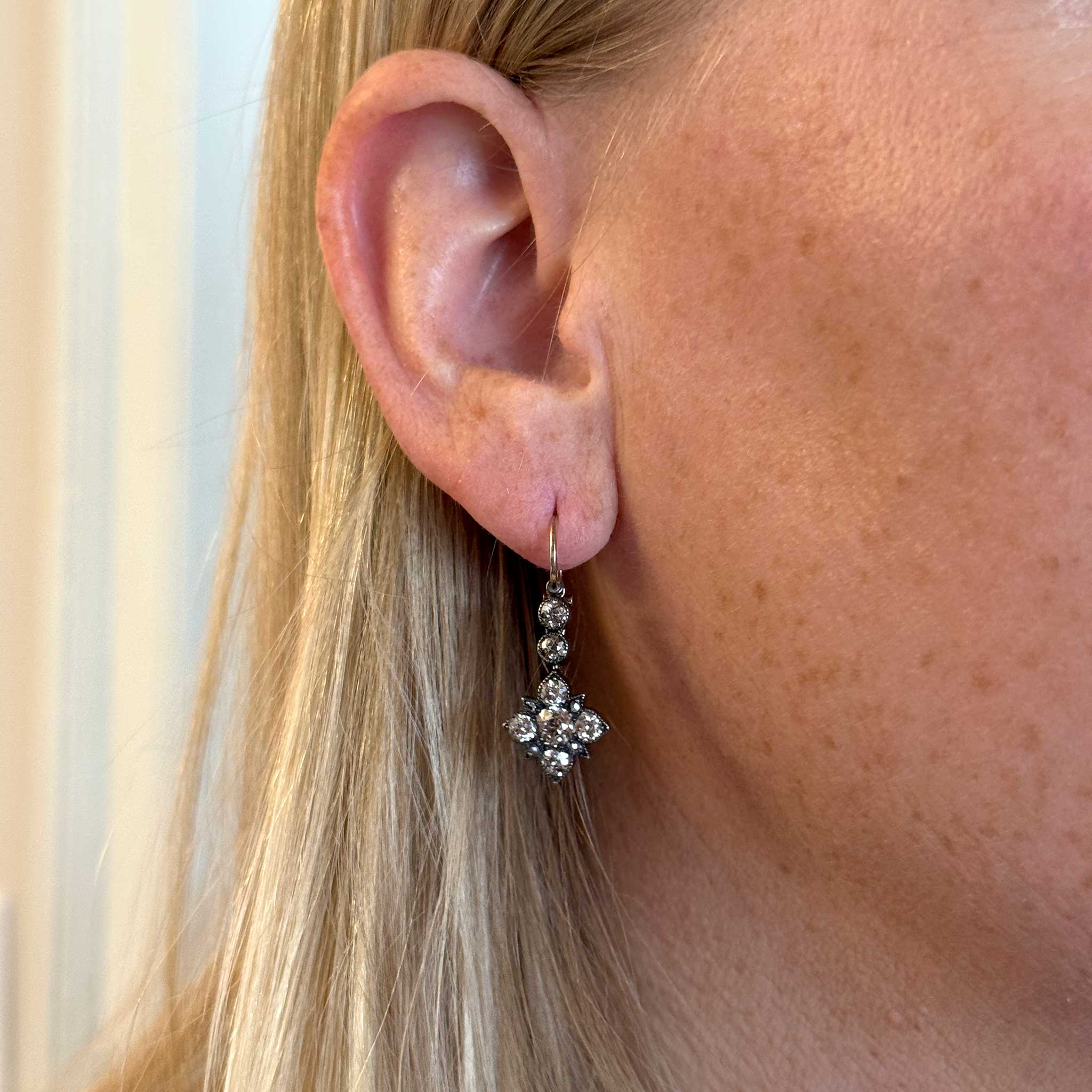 Victorian 1.98ctw Old Mine Cut Diamond Drop Earrings