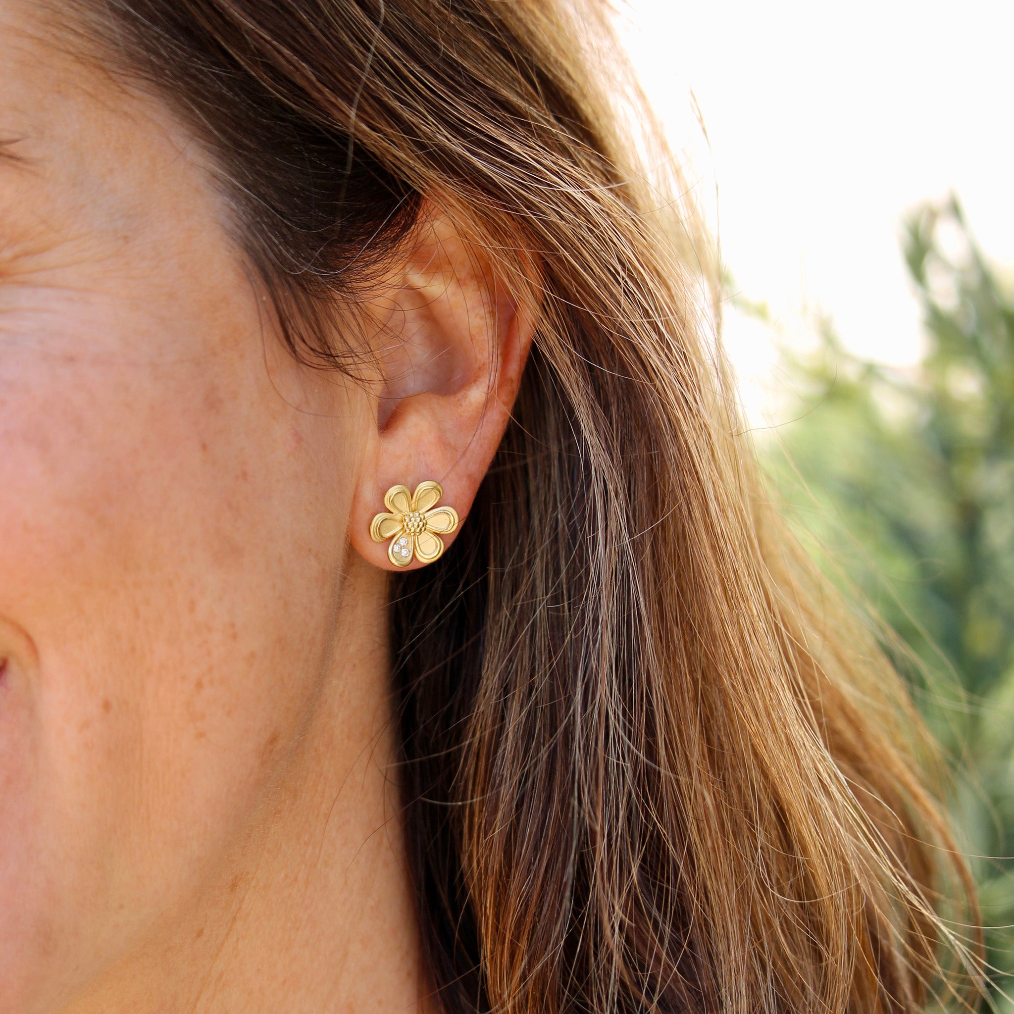 Temple St. Clair Golden Flower Post Earrings