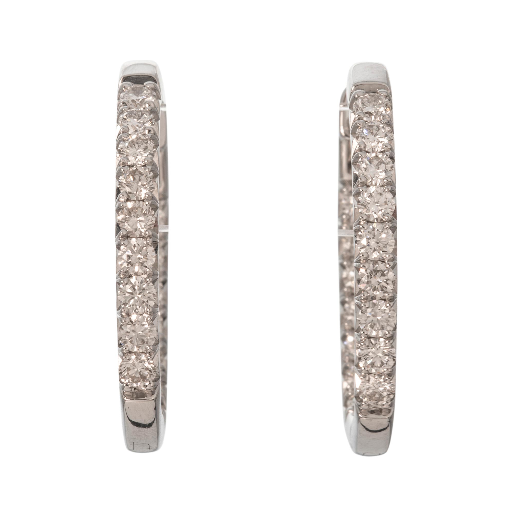 2ctw Diamond Inside-Out 14K White Gold Oval Hoop Earrings