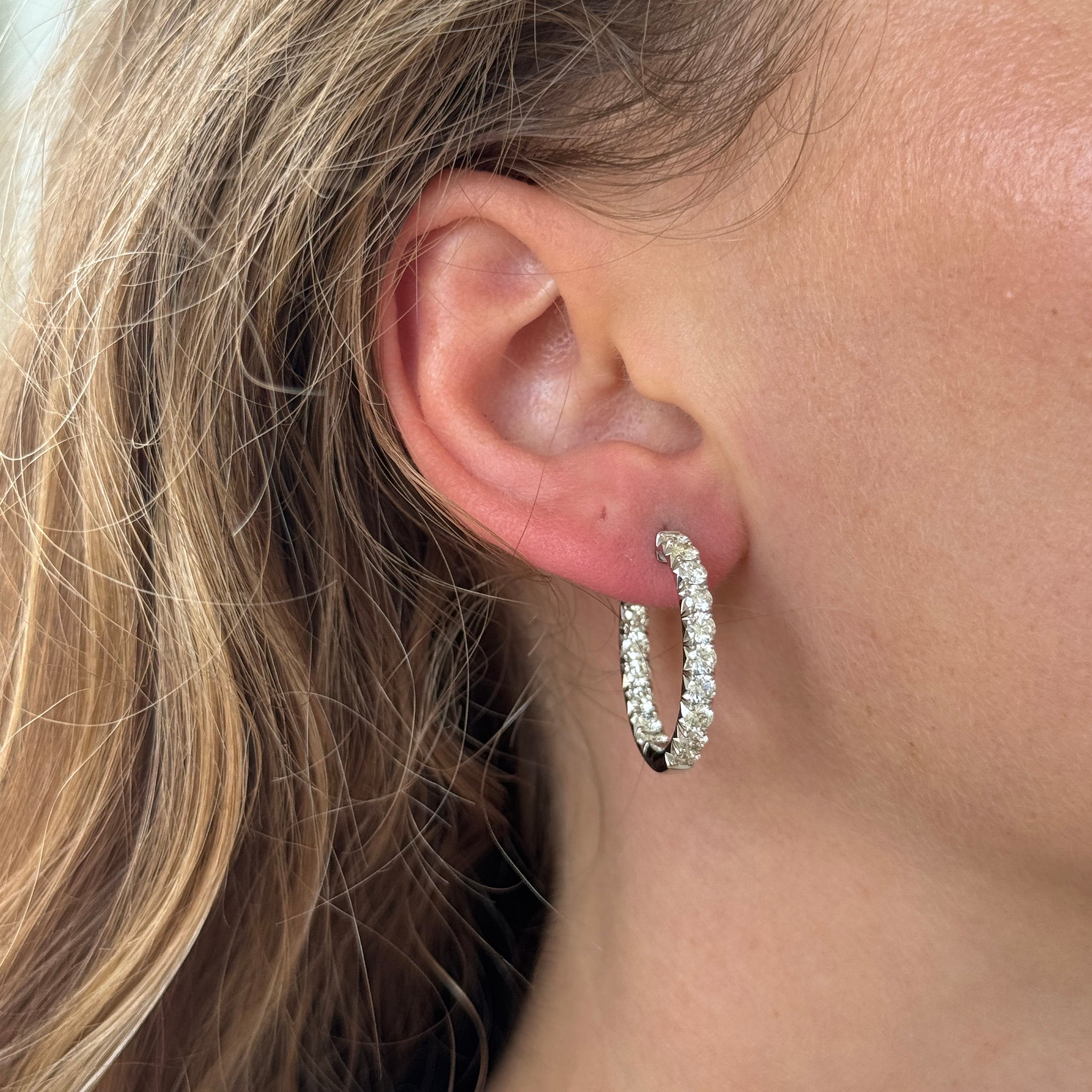 3ctw Diamond Inside-Out 14K White Gold Hoop Earrings