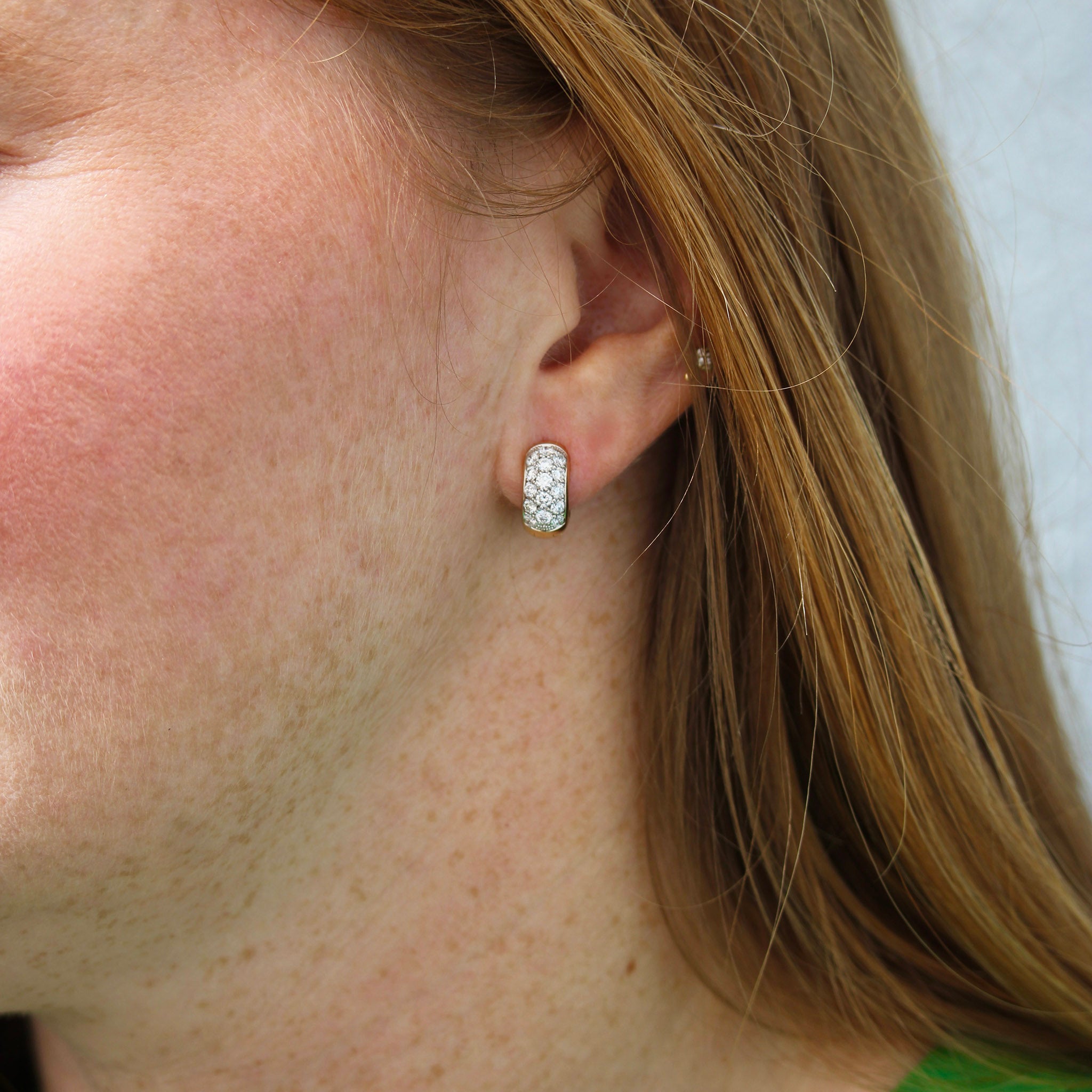 1ctw Diamond Pavé 18K Gold Two-Tone Huggie Earrings