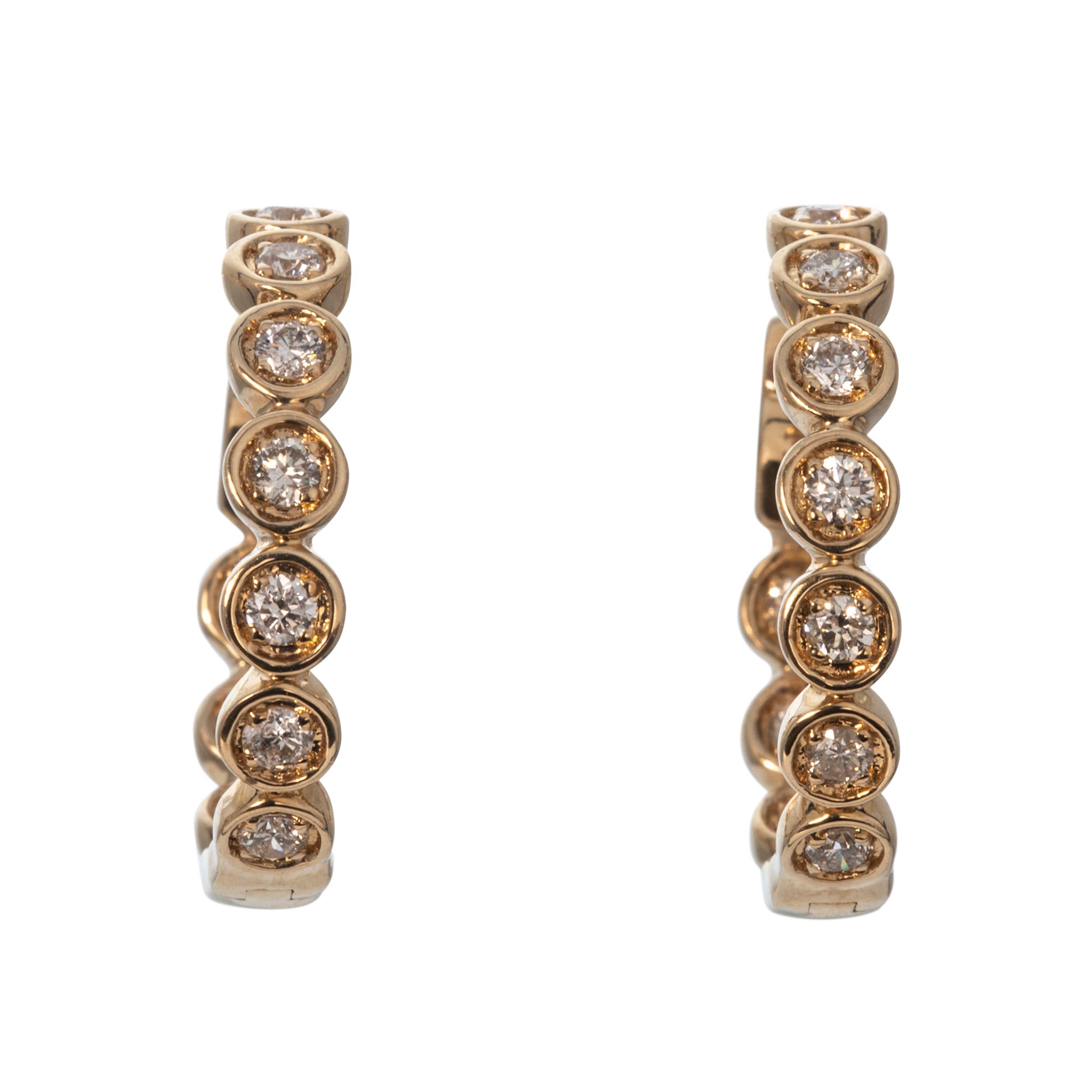 .74ctw Diamond Bezel Inside-Out 14K Yellow Gold Hoop Earrings