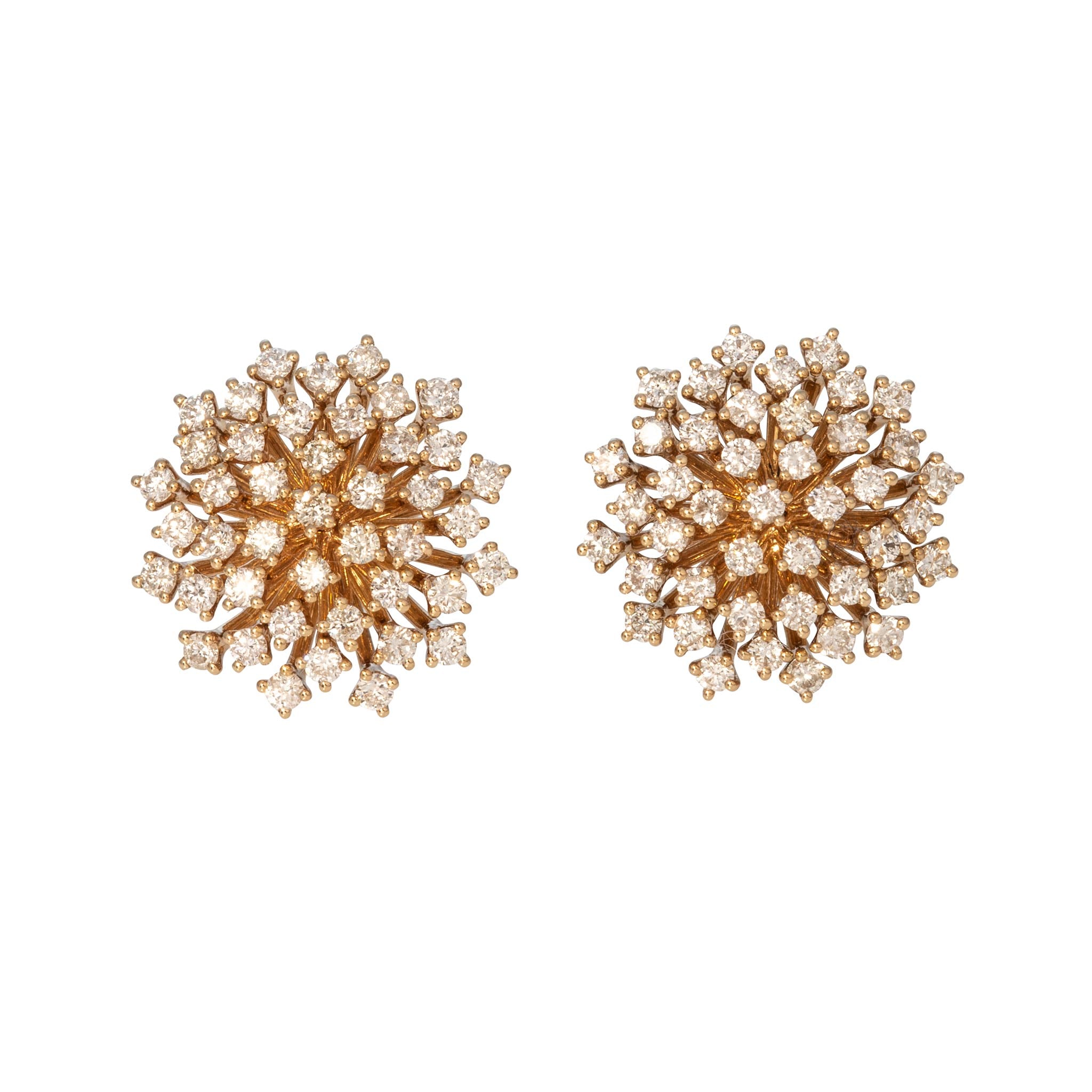 Diamond Cluster Starburst 14K Yellow Gold Stud Earrings