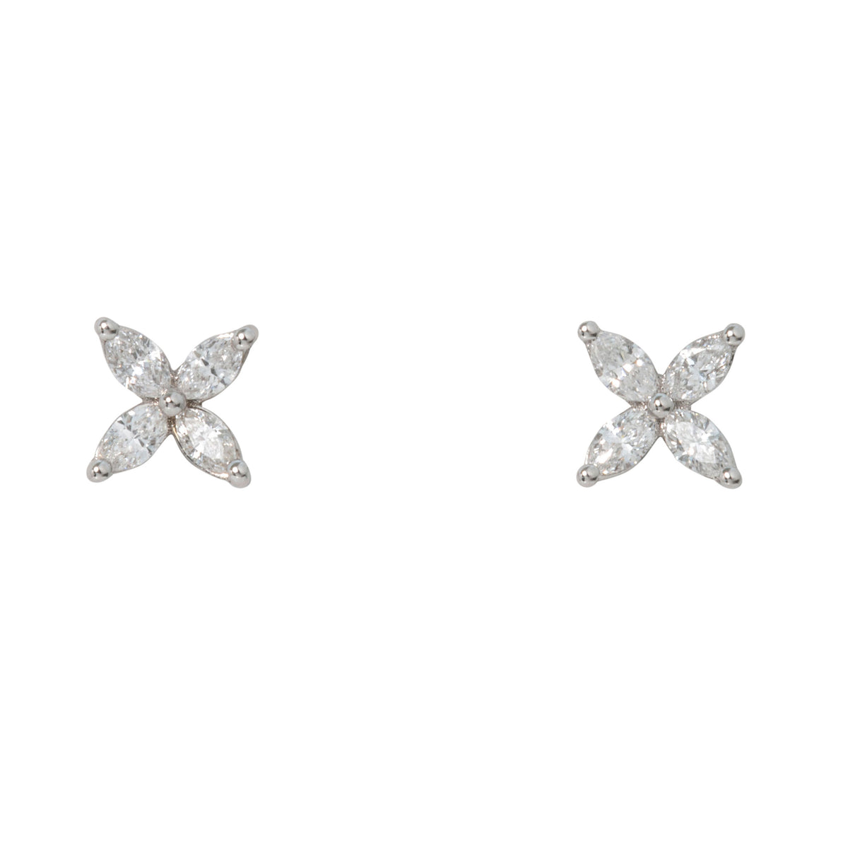 .25ctw Diamond Marquise 14K White Gold Flower Stud Earrings