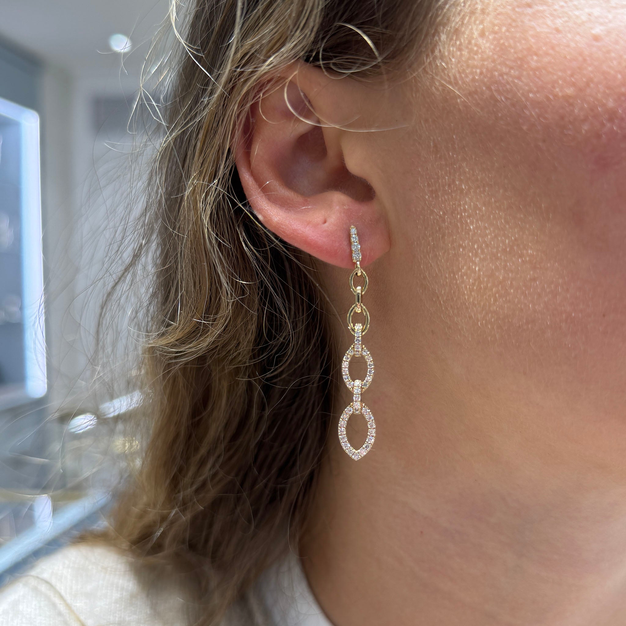 Diamond Pavé 14K Yellow Gold Link Drop Earrings