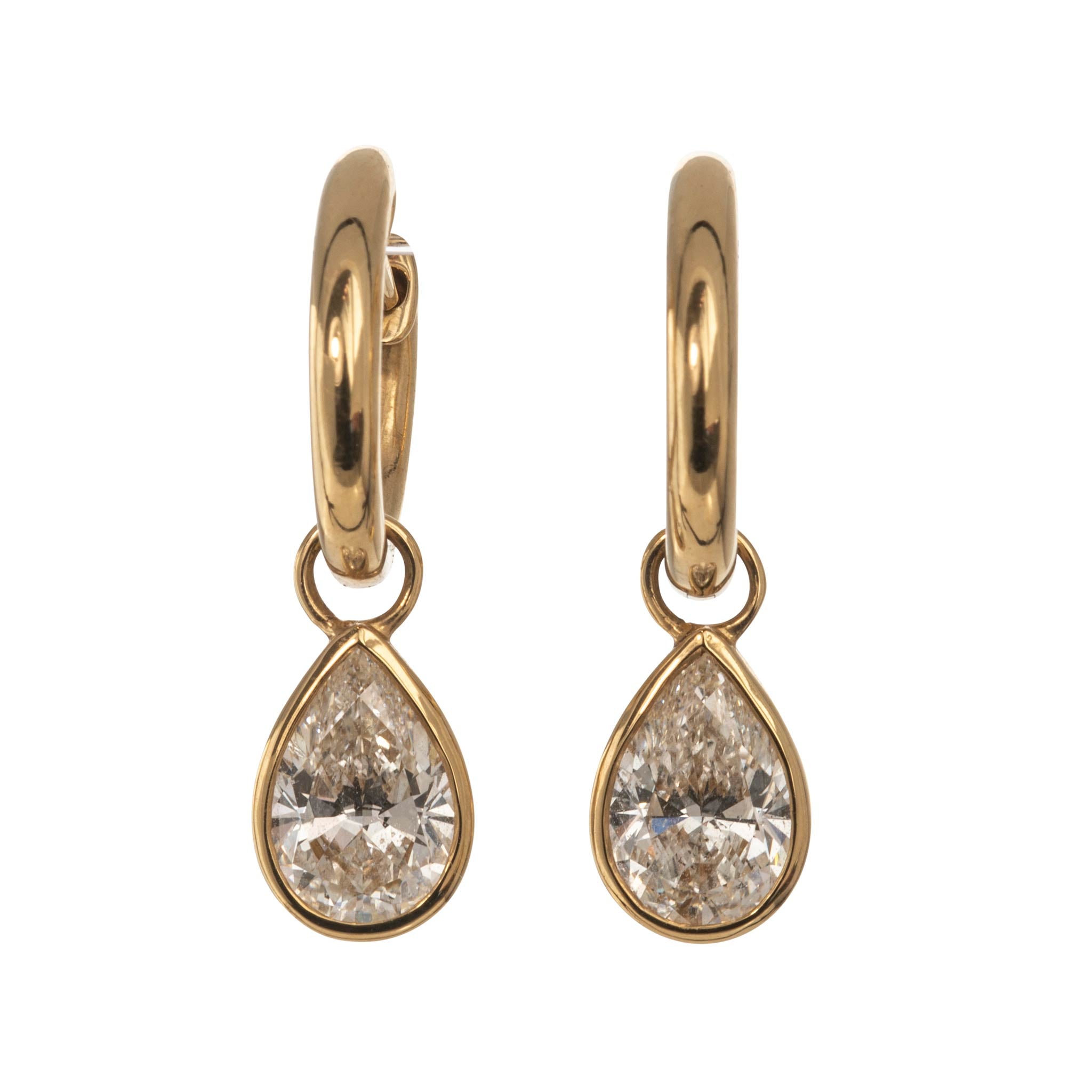 2ctw Pear Diamond Drop 18K Yellow Gold Huggie Earrings