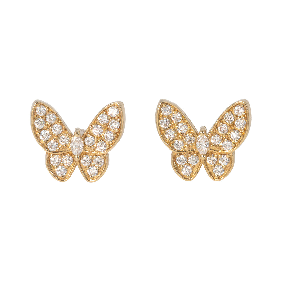 Diamond Pavé Butterfly 14K Yellow Gold Stud Earrings