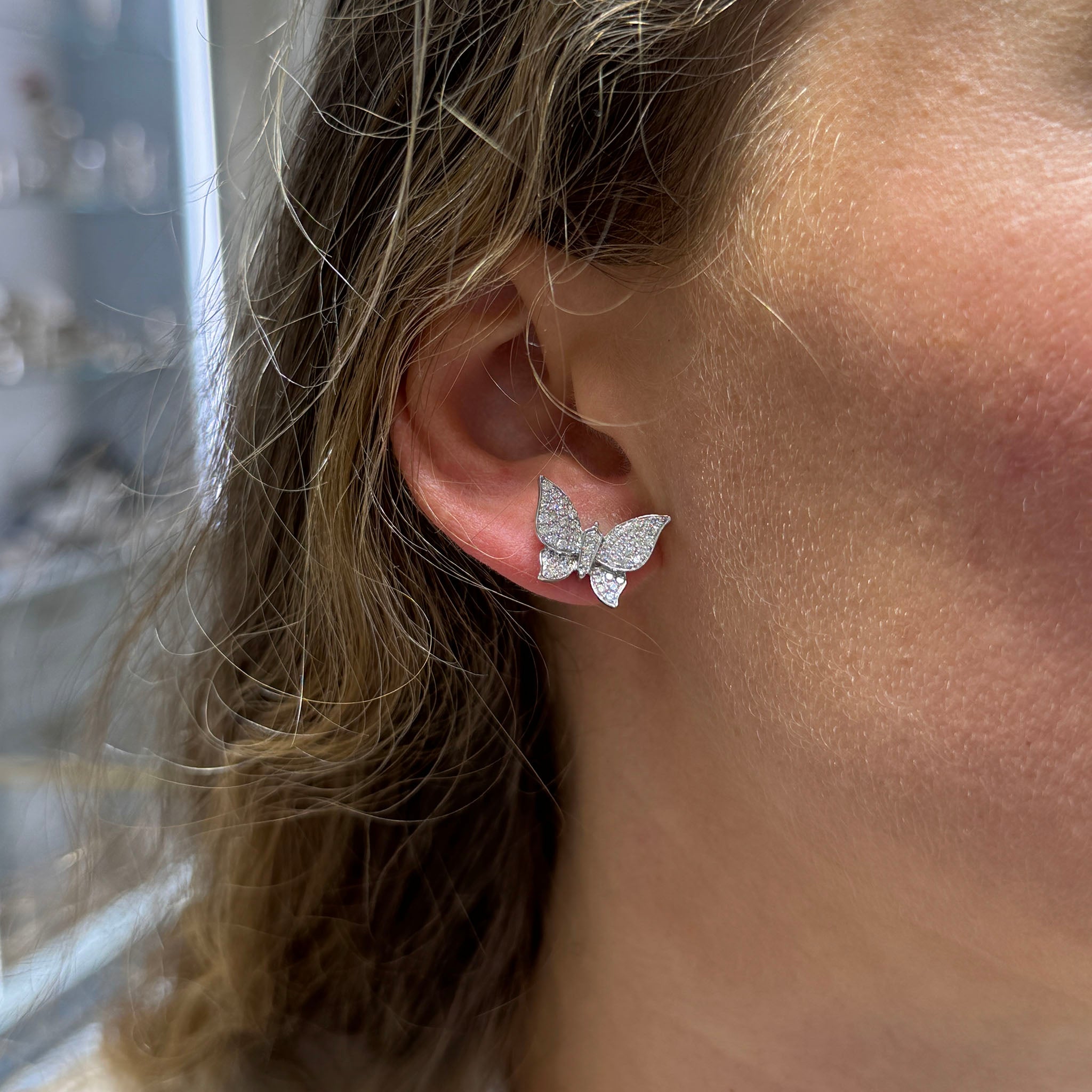 Diamond Pavé Butterfly 18K White Gold Stud Earrings