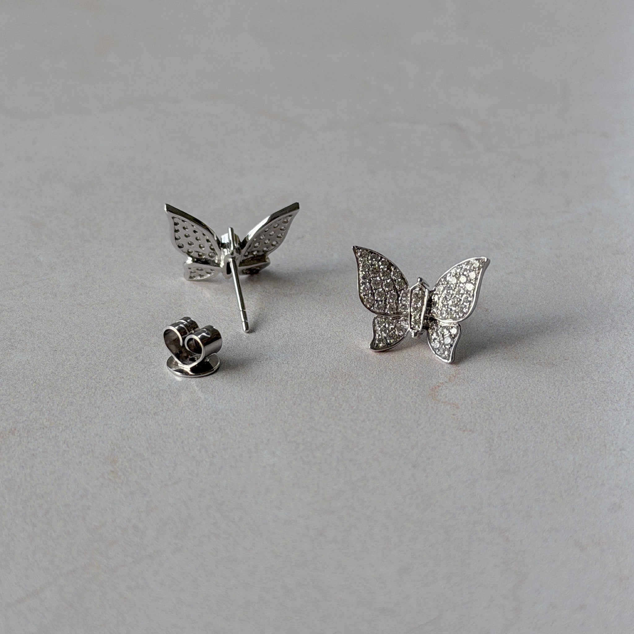 Diamond Pavé Butterfly 18K White Gold Stud Earrings