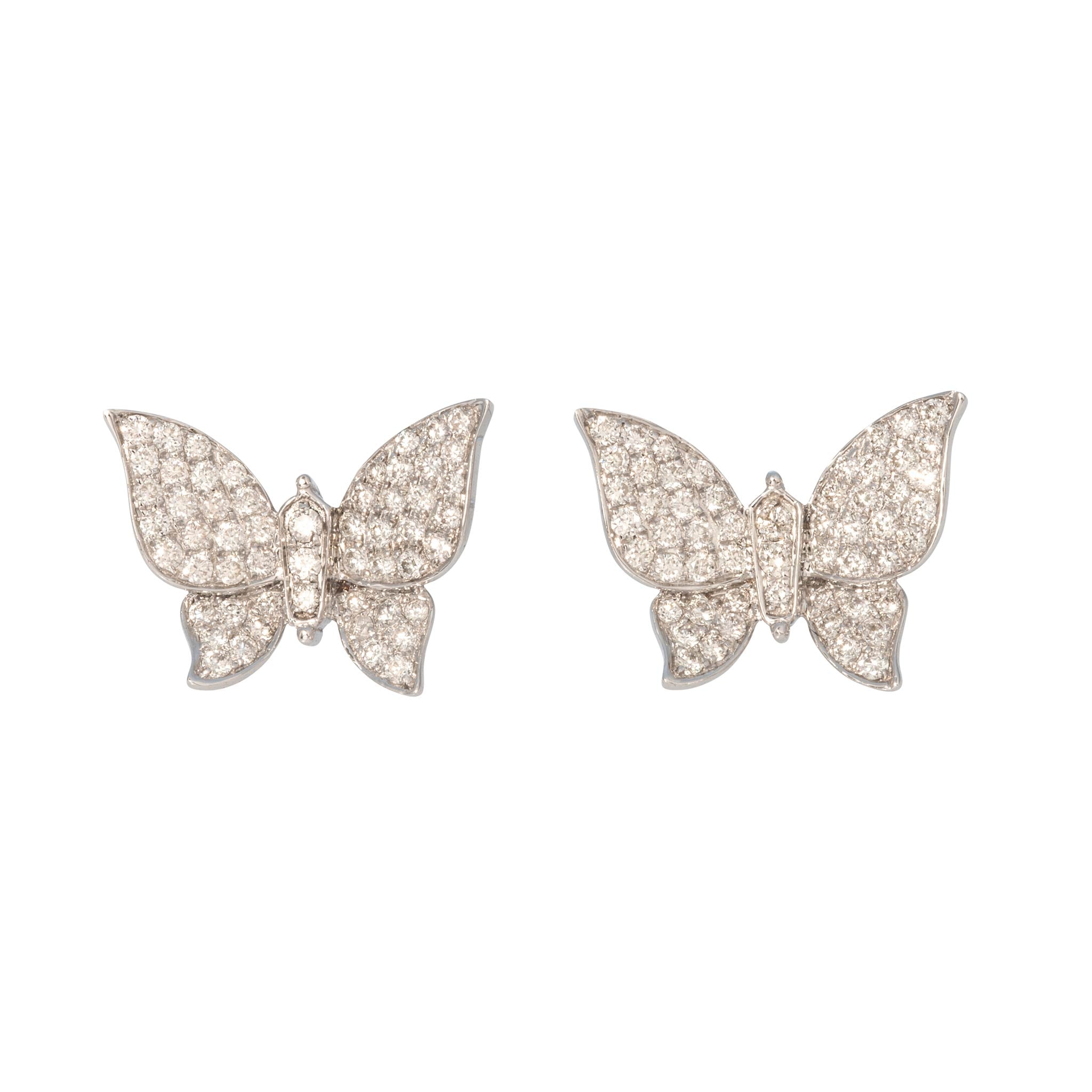 Diamond Pavé Butterfly 18K White Gold Stud Earrings