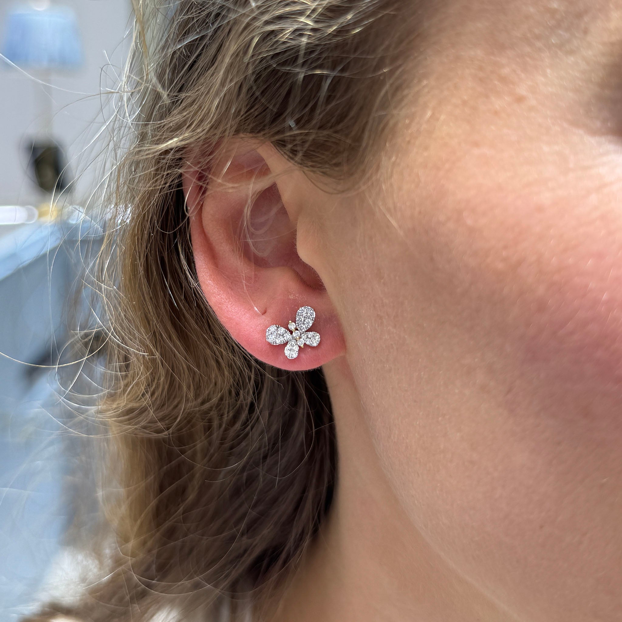 Diamond Pavé Butterfly 18K Gold Stud Earrings