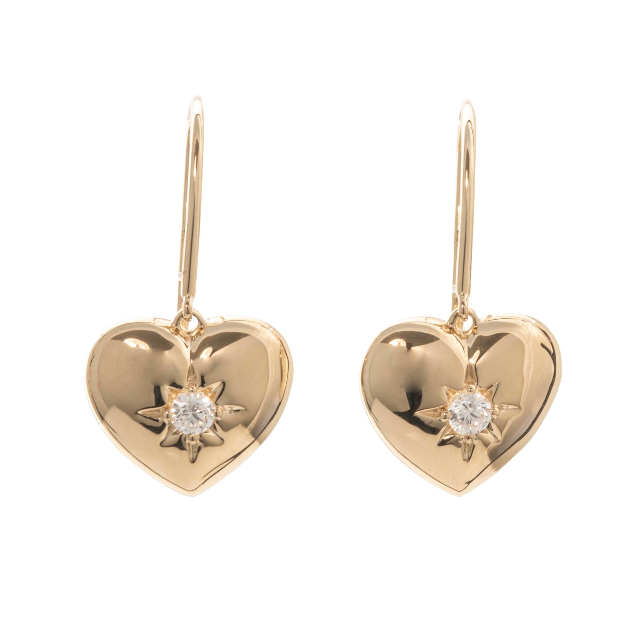 Diamond 14K Yellow Gold Heart Drop Earrings