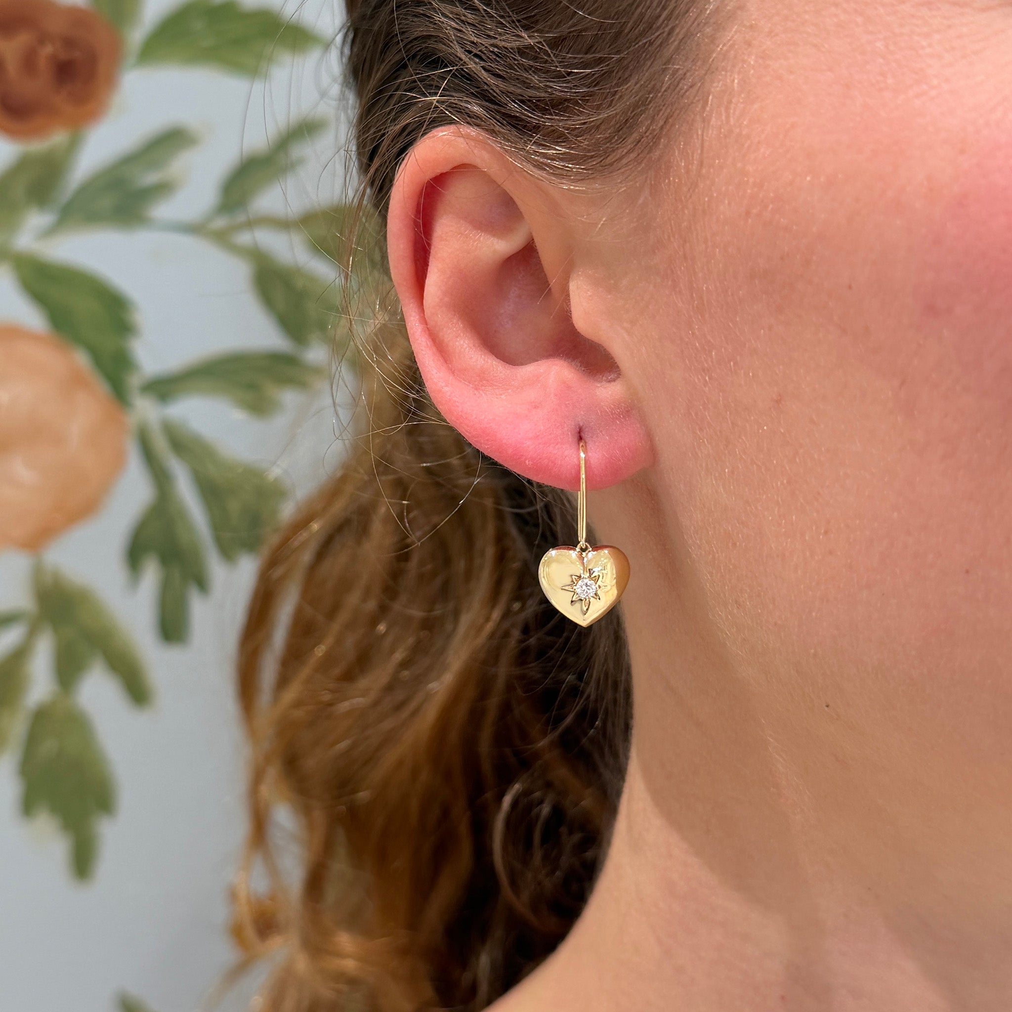 Diamond 14K Yellow Gold Heart Drop Earrings