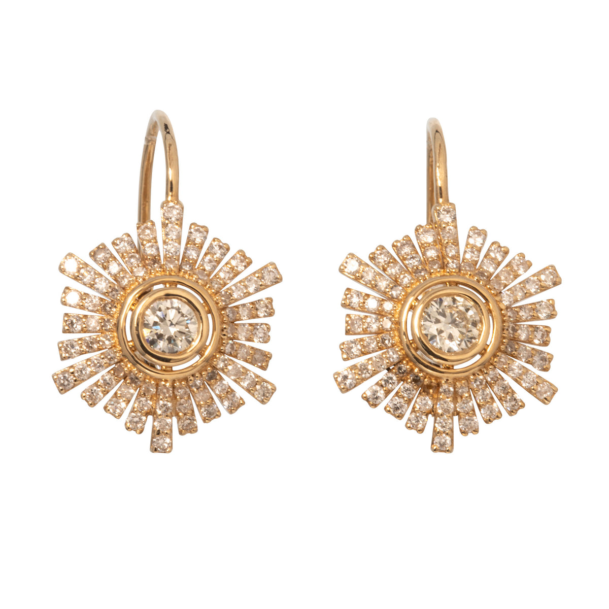 1.44ctw Diamond Starburst 14K Yellow Gold Leverback Earrings