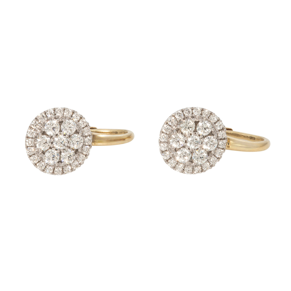 .90ctw Round Diamond Cluster 14K Gold Leverback Earrings