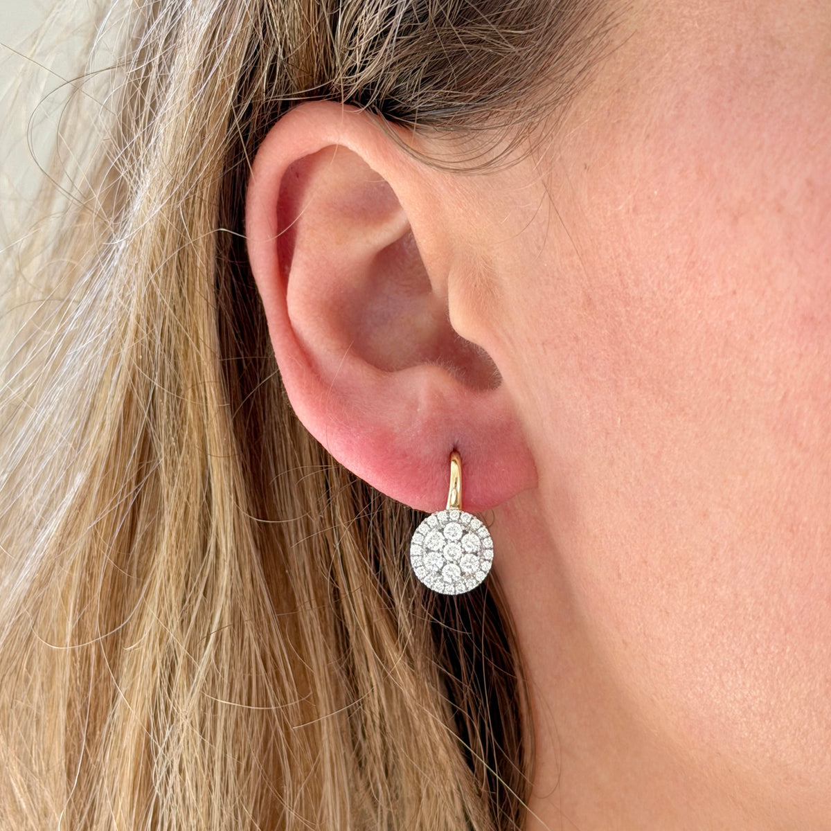 .90ctw Round Diamond Cluster 14K Gold Leverback Earrings