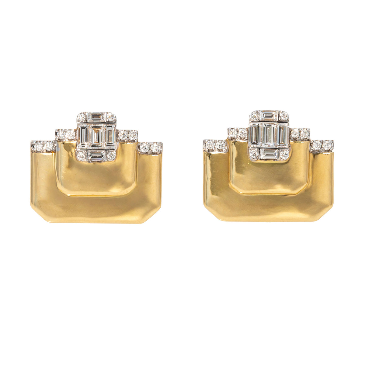 Diamond Invisible Set 18K Yellow Gold Tiered Earrings