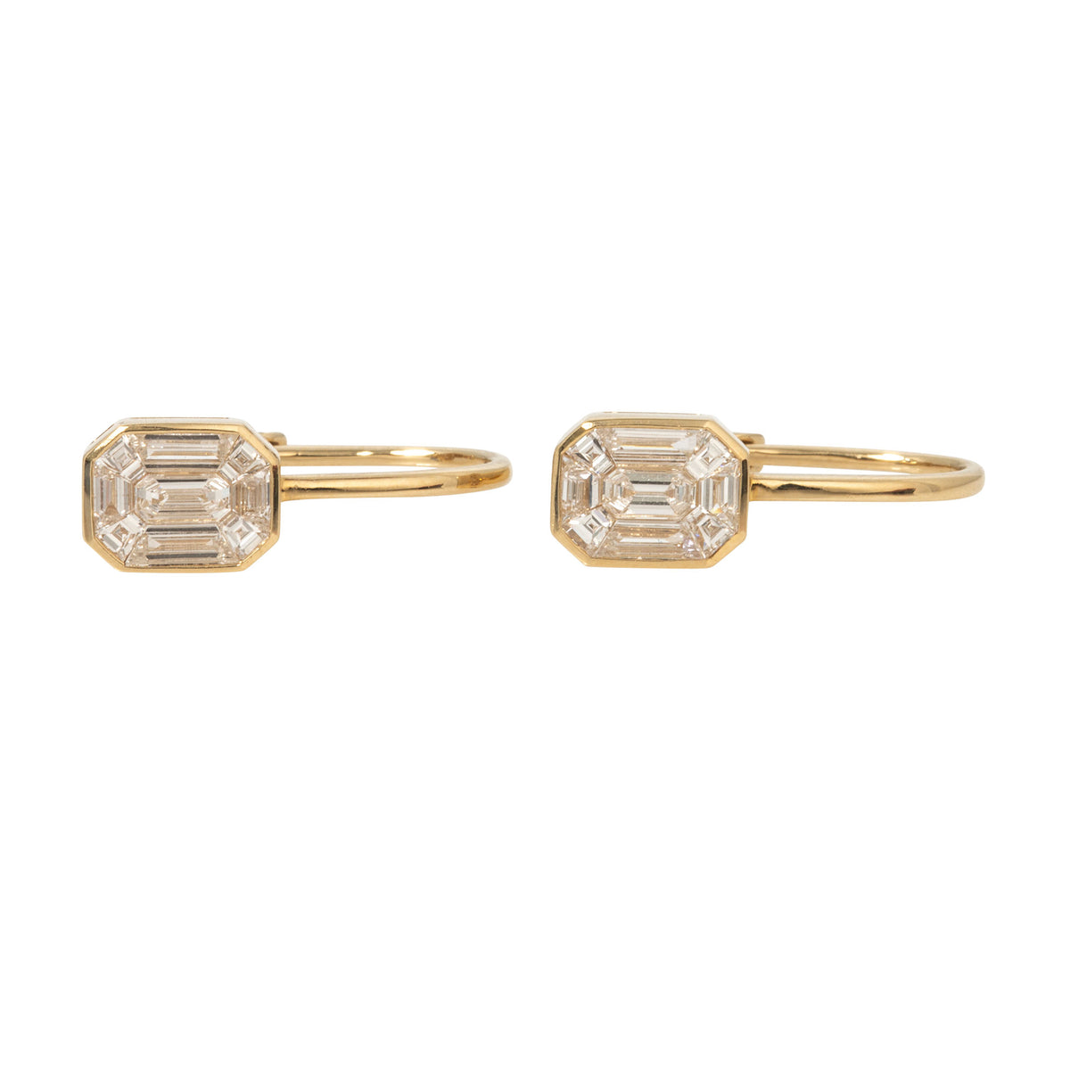 .97ctw Diamond Mosaic 14K Yellow Gold Leverback Earrings