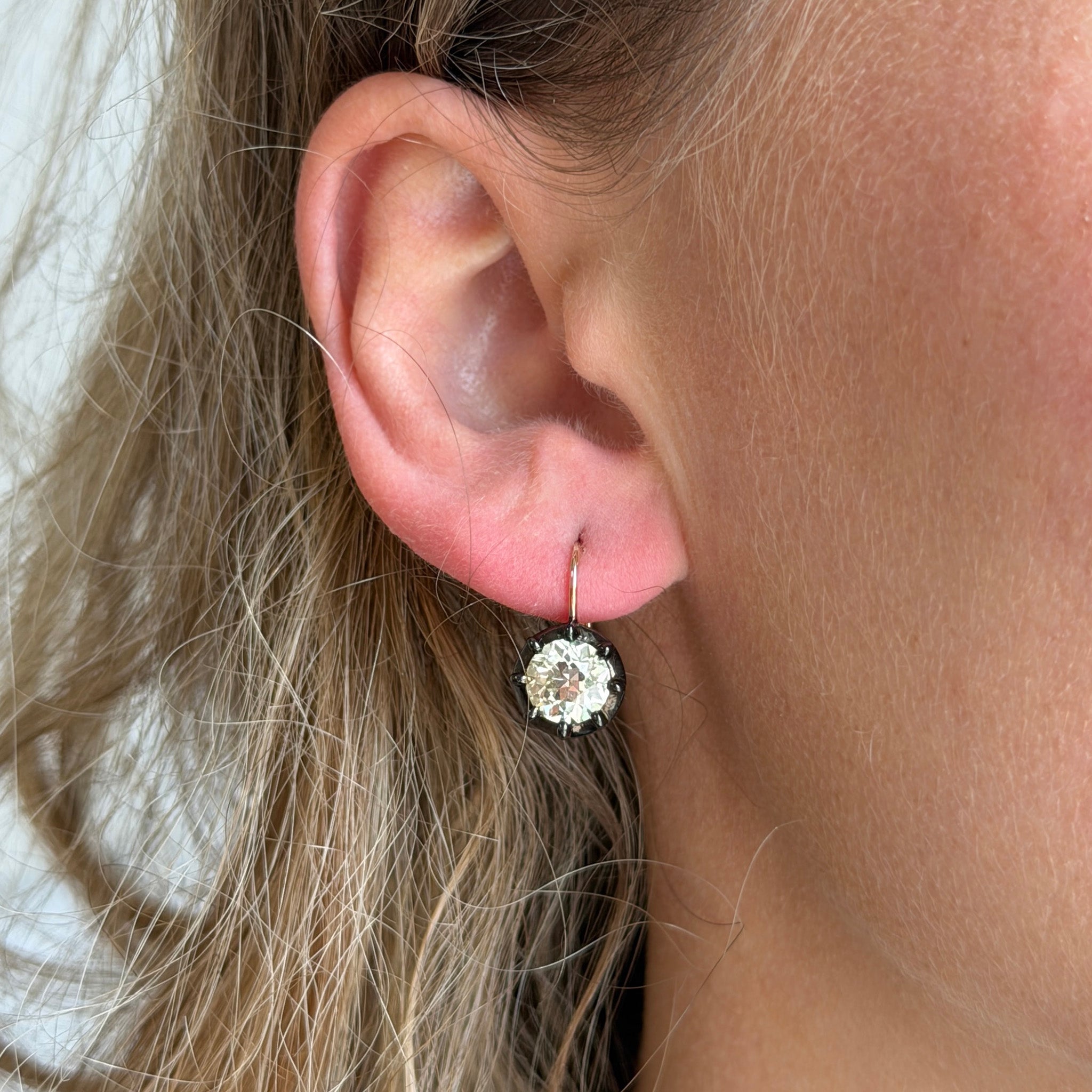Victorian Style 2.91ctw Old European Cut Diamond 18K Gold Earrings