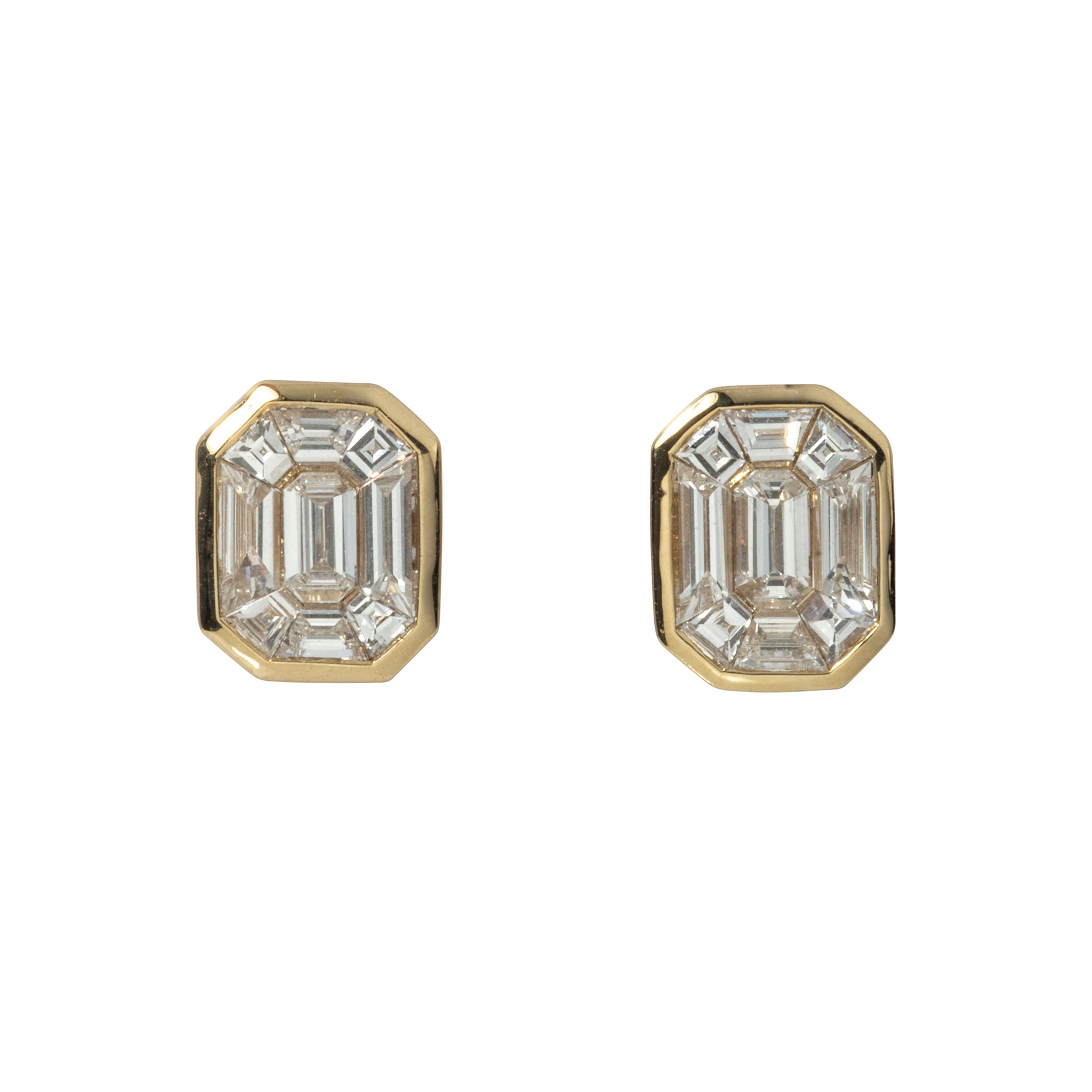 Diamond Emerald-Cut Illusion 14K Gold Stud Earrings