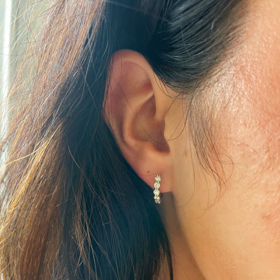 .50ct Diamond 14K White Gold Huggie Hoop Earrings