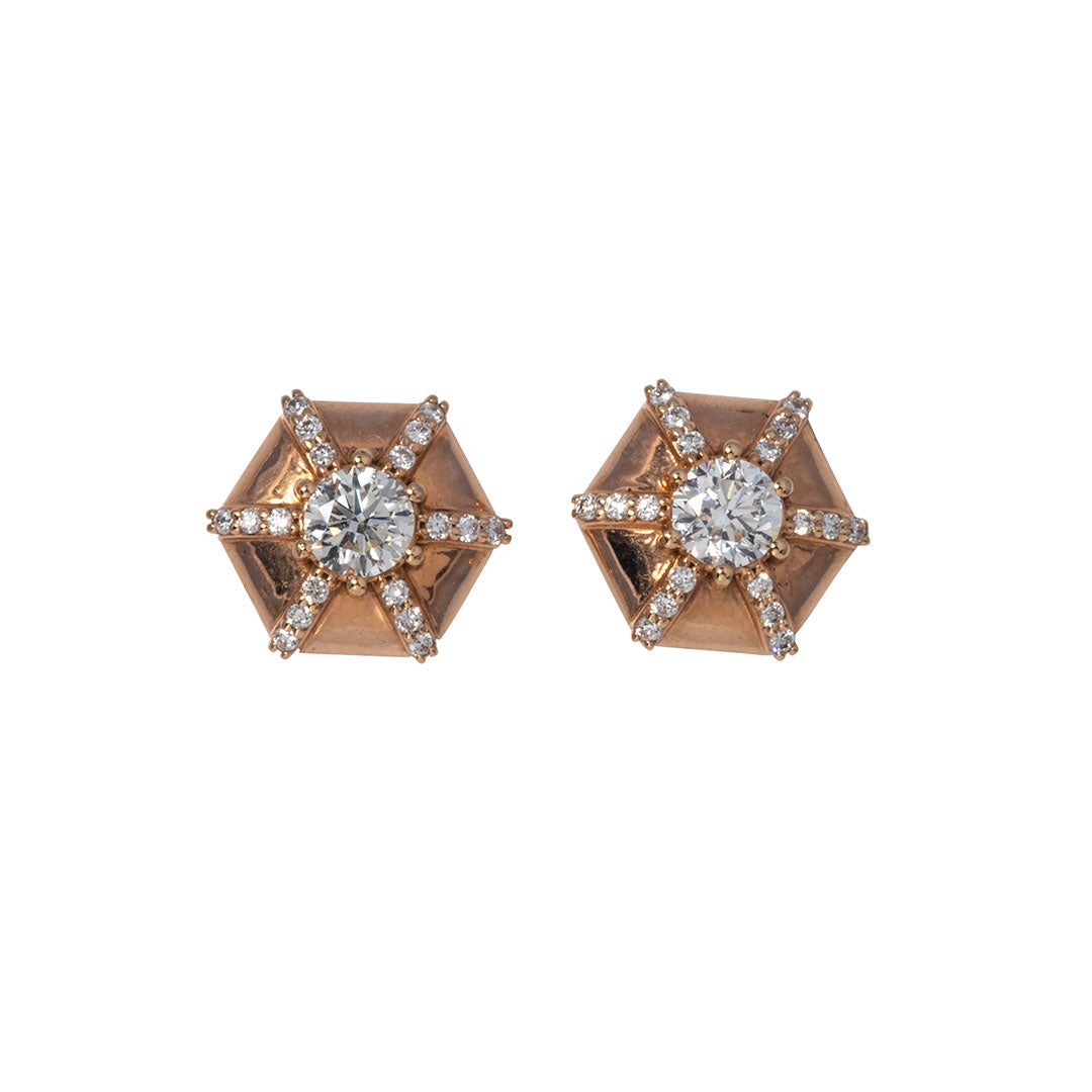 Goshwara Diamond 18K Rose Gold Hexagon Stud Earrings