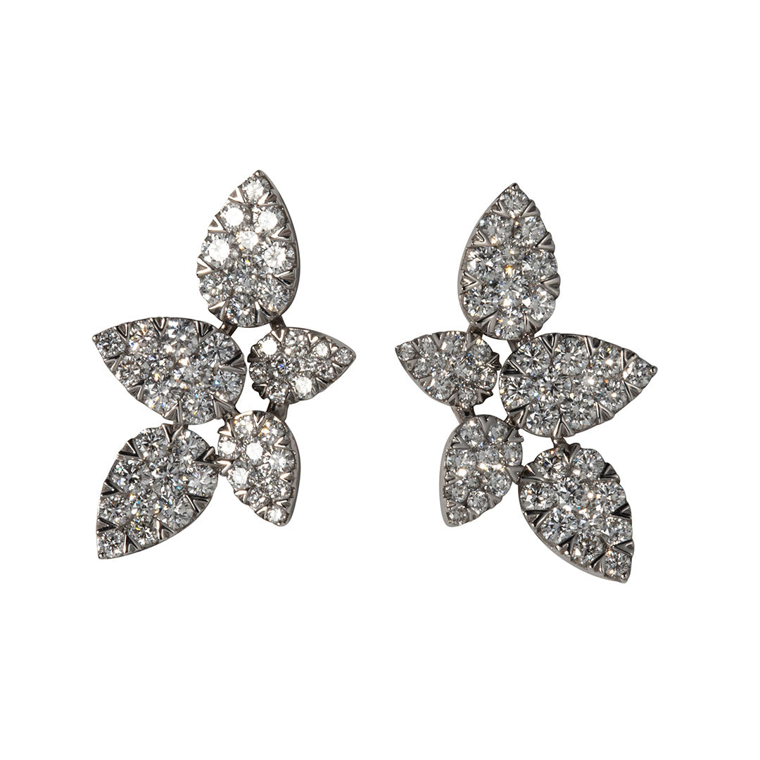 1.95ct Diamond Pavé Flower Petals 18K White Gold Earrings