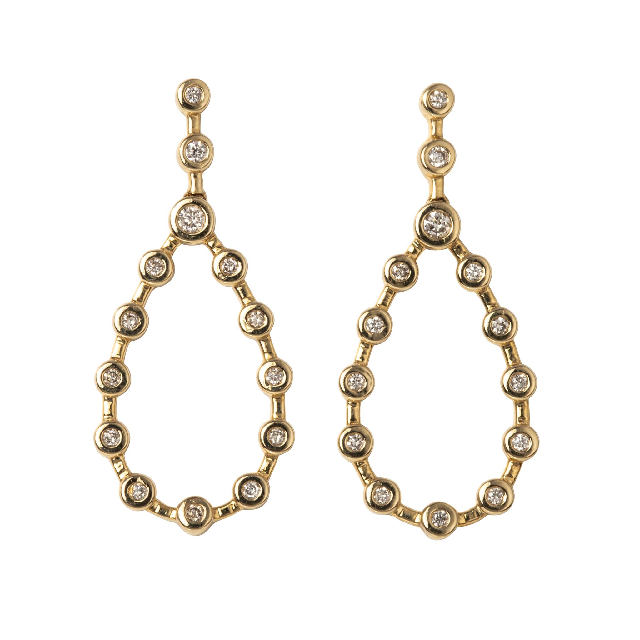 Diamond Bezel 14K Yellow Gold Tear Drop Earrings